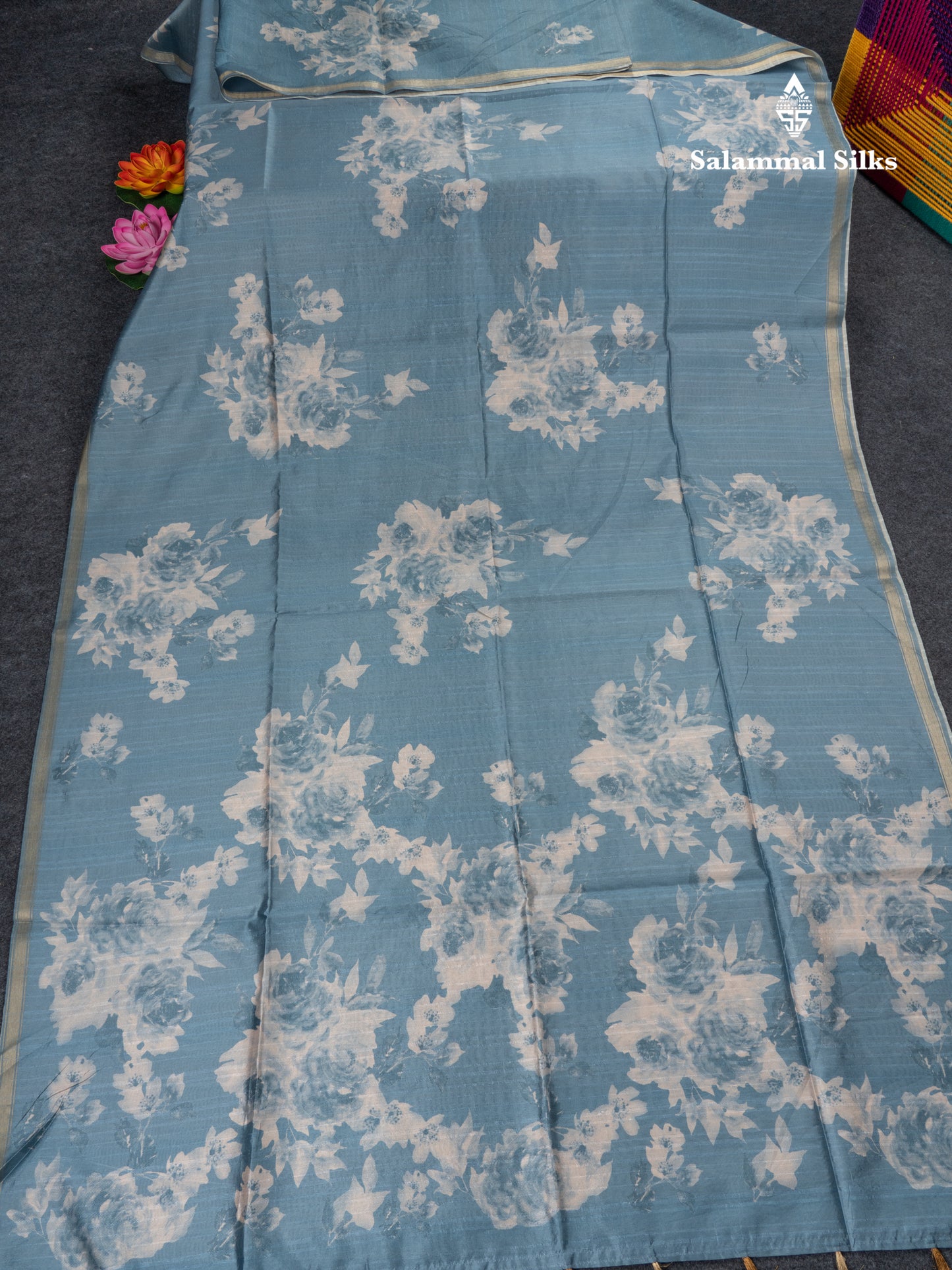 Pastel Blue Colour Semi Tussar Fancy Saree With Small Zari Border