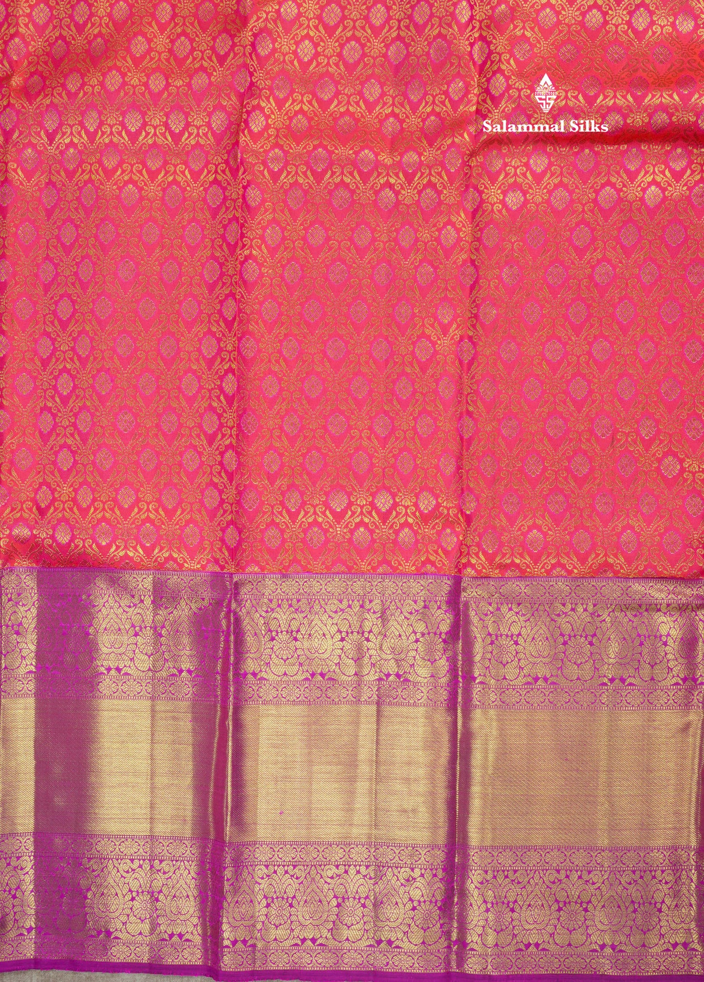 Reddish Pink Meena Work Bridal Pure Kanjivaram Silk Saree With Violet Long Border
