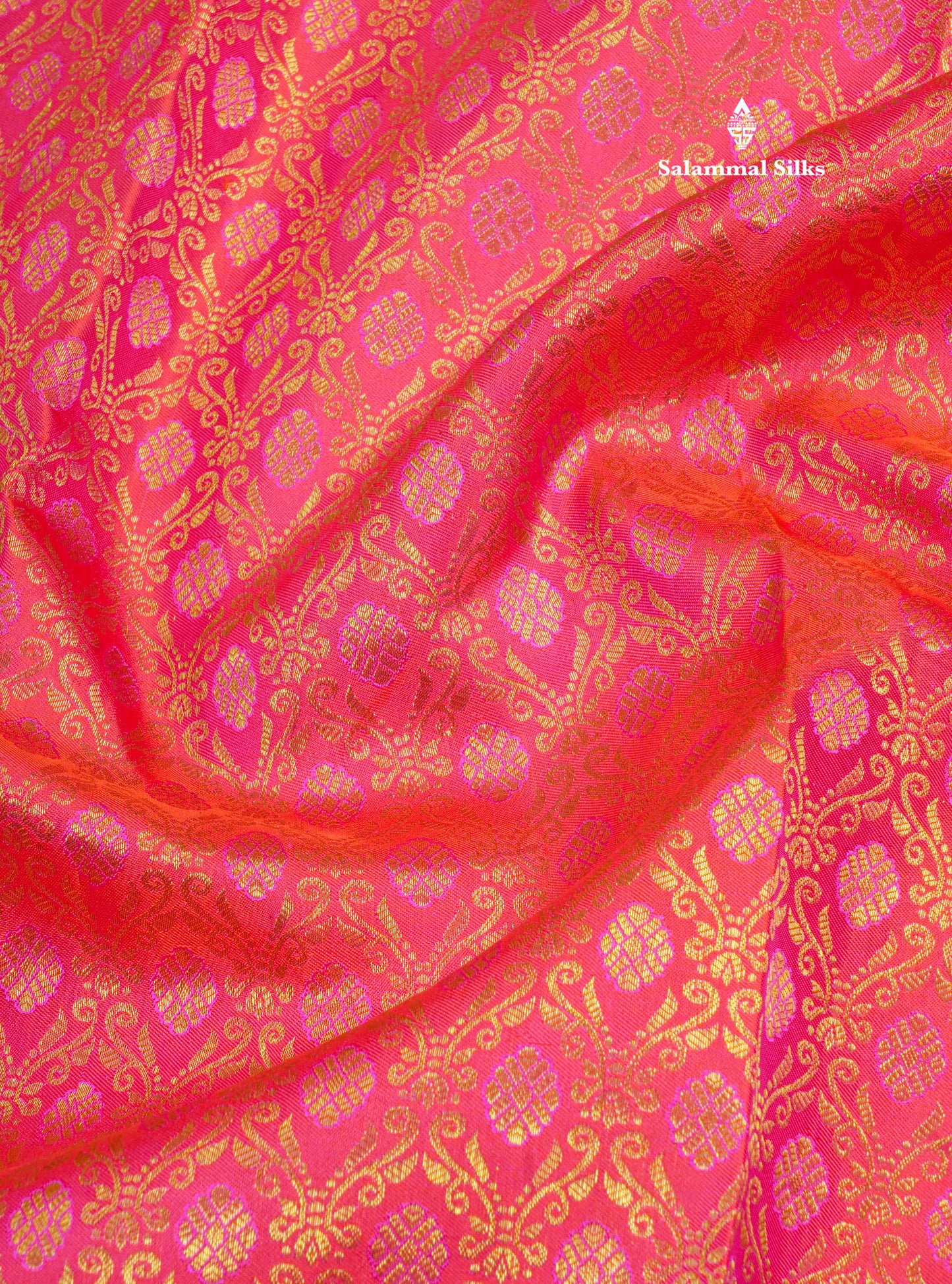 Reddish Pink Meena Work Bridal Pure Kanjivaram Silk Saree With Violet Long Border