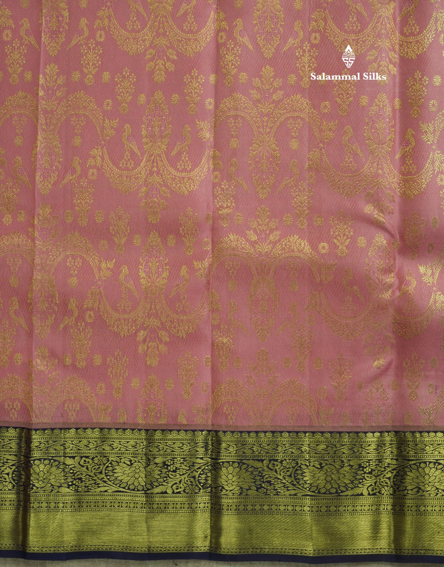 Baby Pink Bridal Pure Kanjivaram Silk Saree With Navy Blue Border