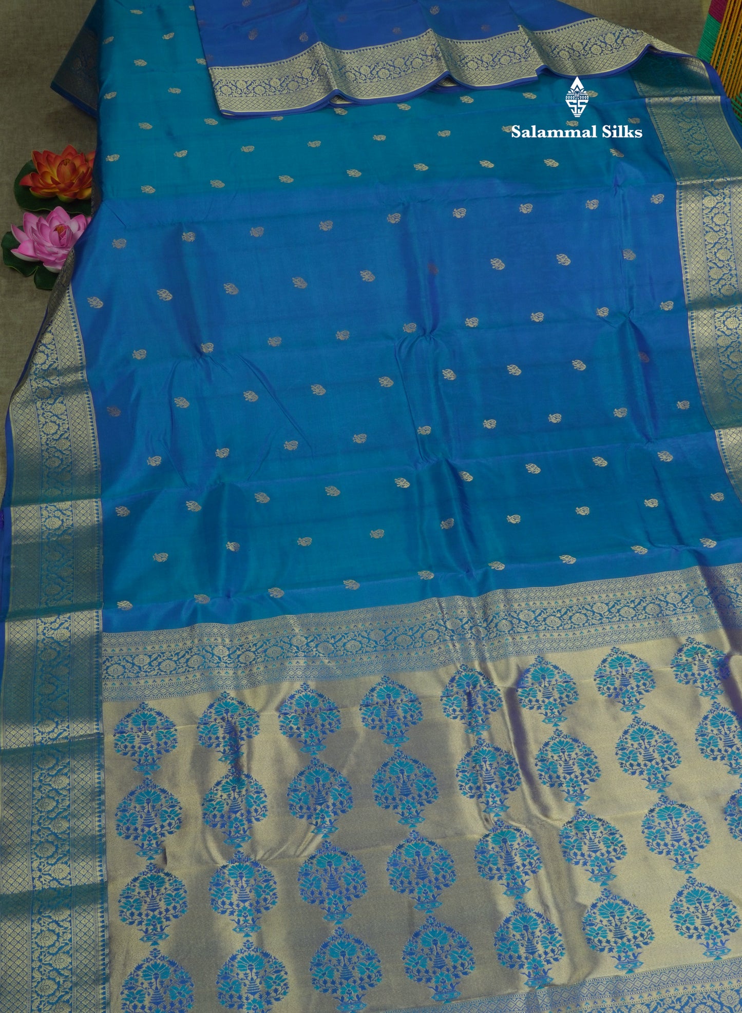Peacock Blue Traditional Pure Kanjivaram Silk Saree With Self Border