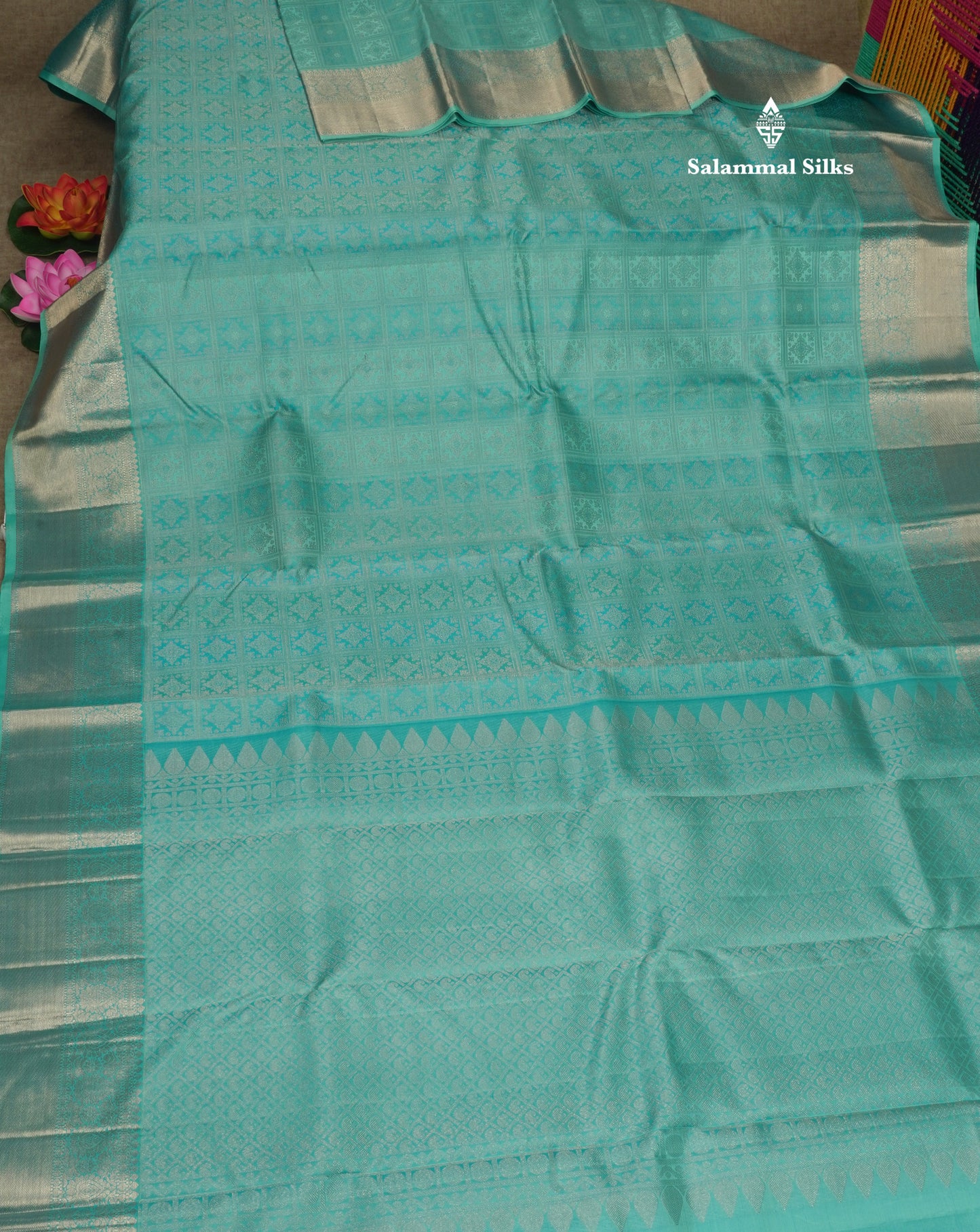 Light Anandha Blue Beautiful Bridal Pure Kanjivaram Silk Saree With Self Border