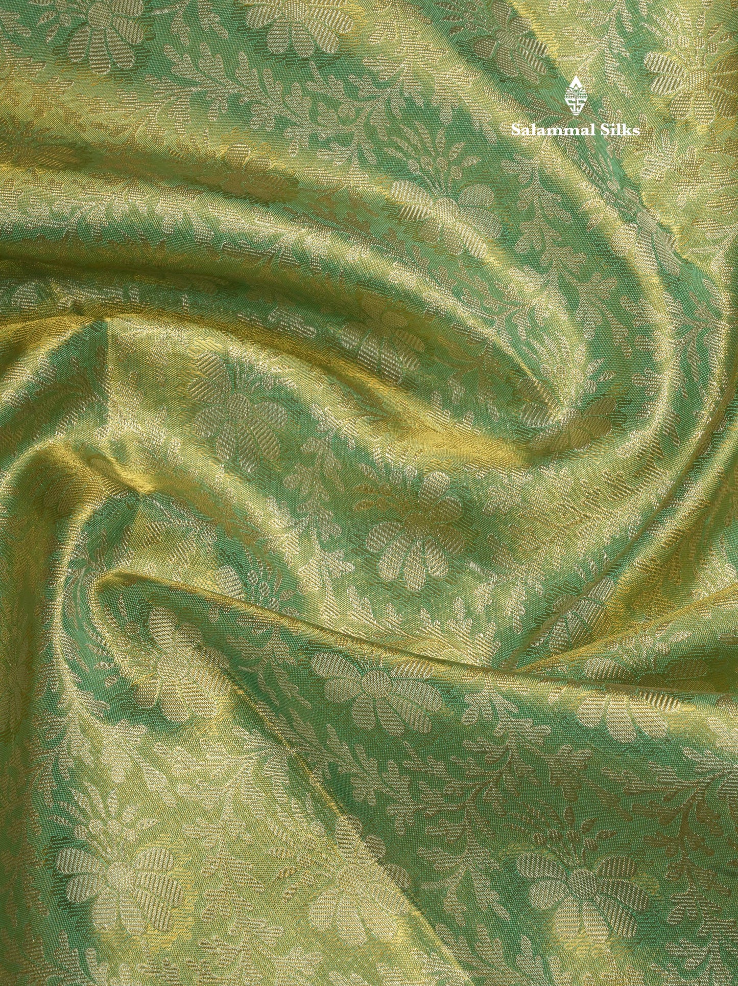 Korvai Elaichi Green Beautiful Tissue Bridal Pure Silk Saree With Magenta Border