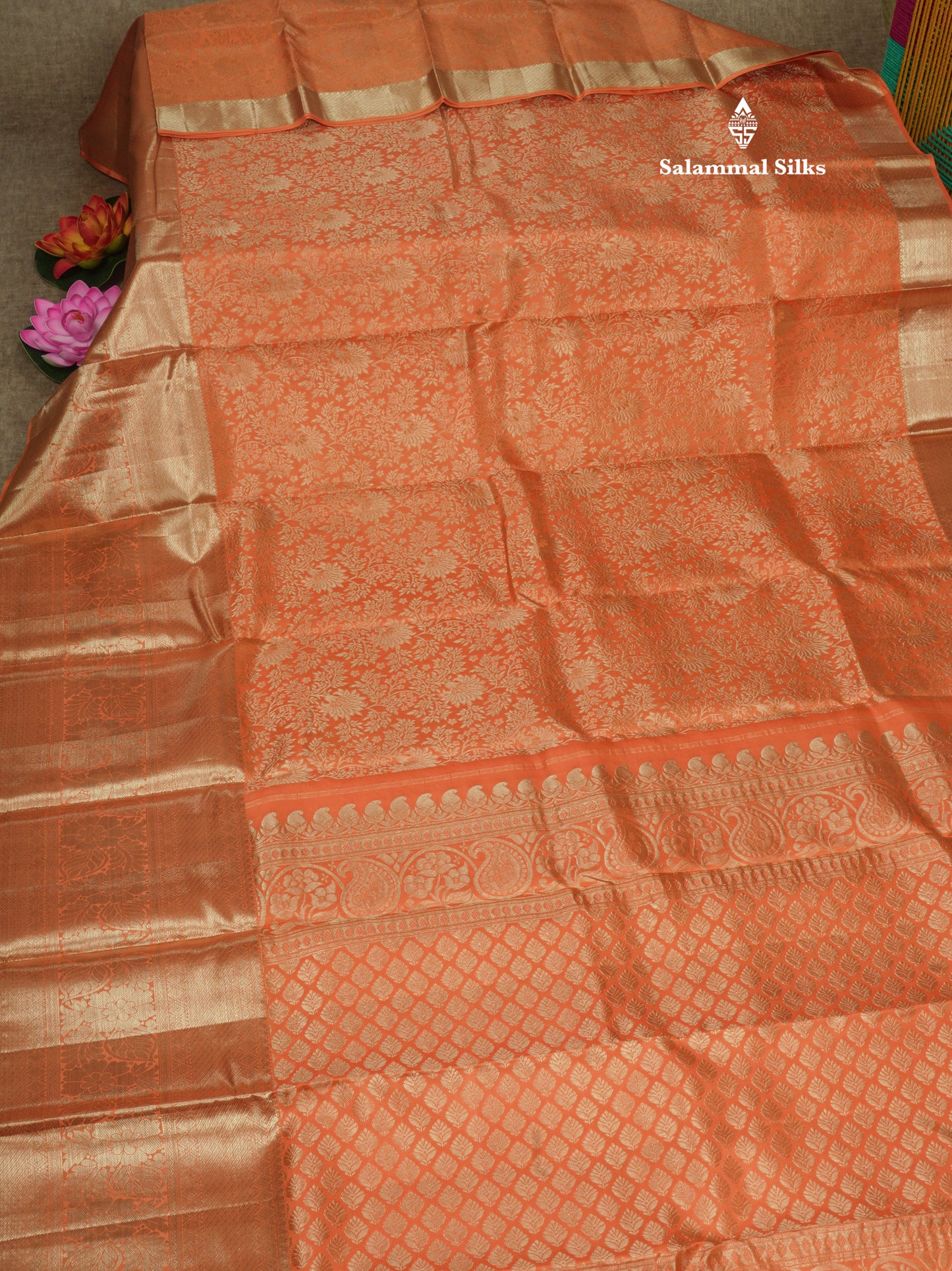 Orange Bridal Pure Kanjivaram Silk Saree With Self Border