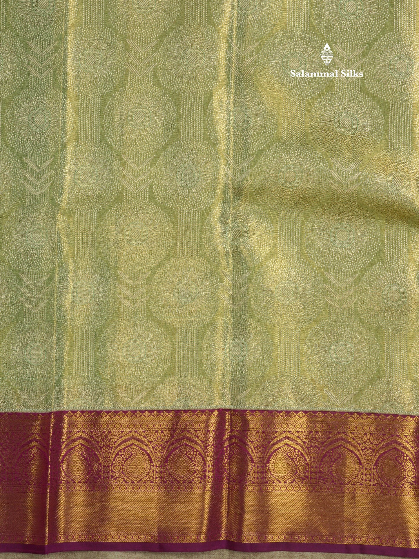Korvai Pista Green Beautiful Tissue Bridal Pure Silk Saree With Magenta Border