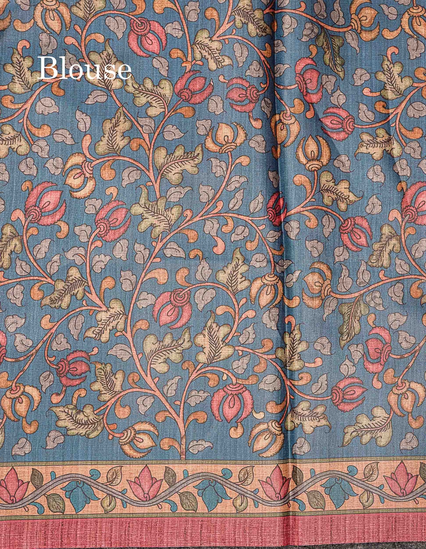 Beautiful Light Maroon Fancy Semi Tussar Saree With Contrast Ramar Blue Floral Design Blouse