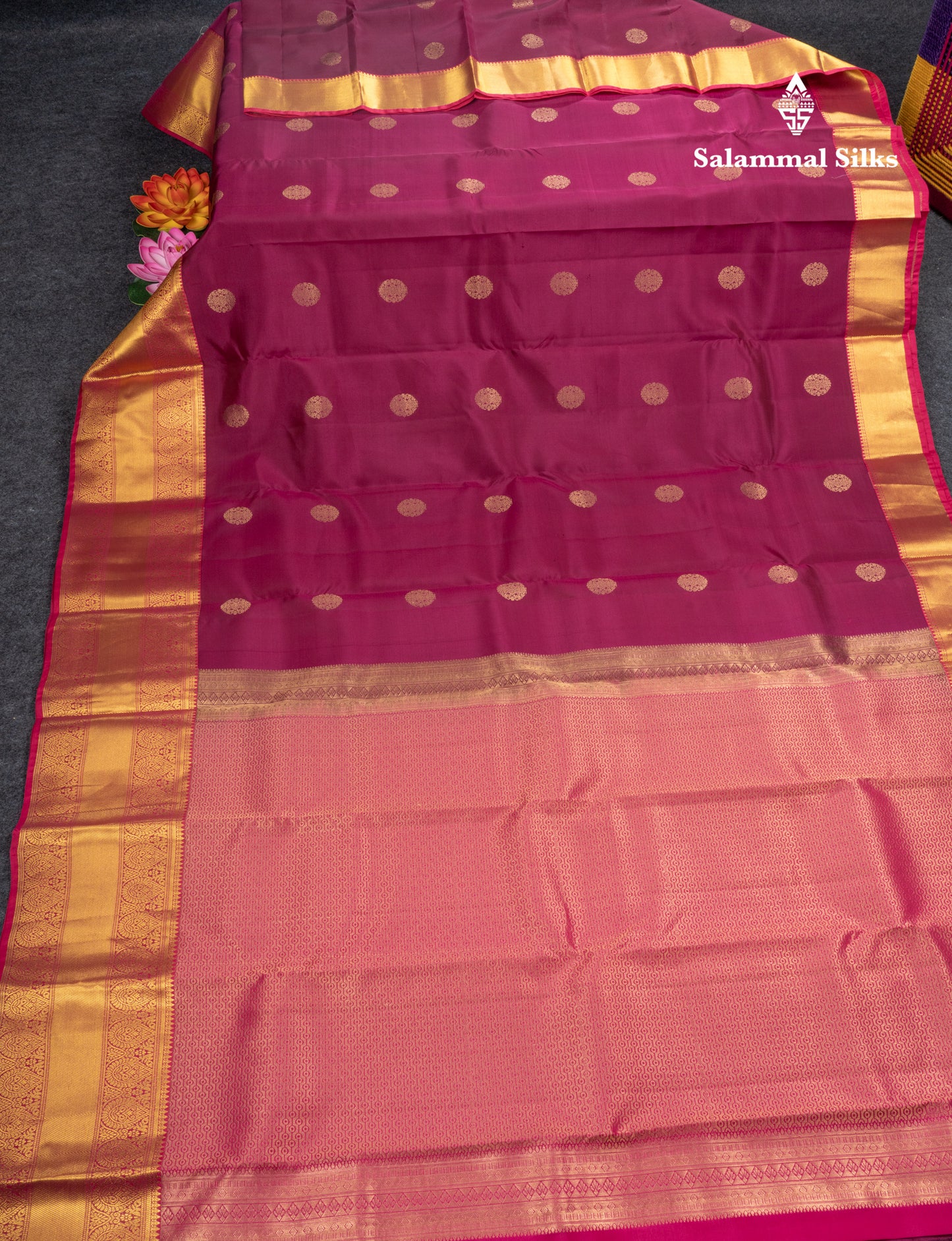 Peacock Green Pure Silk Mix Saree With Contrast Magenta Border