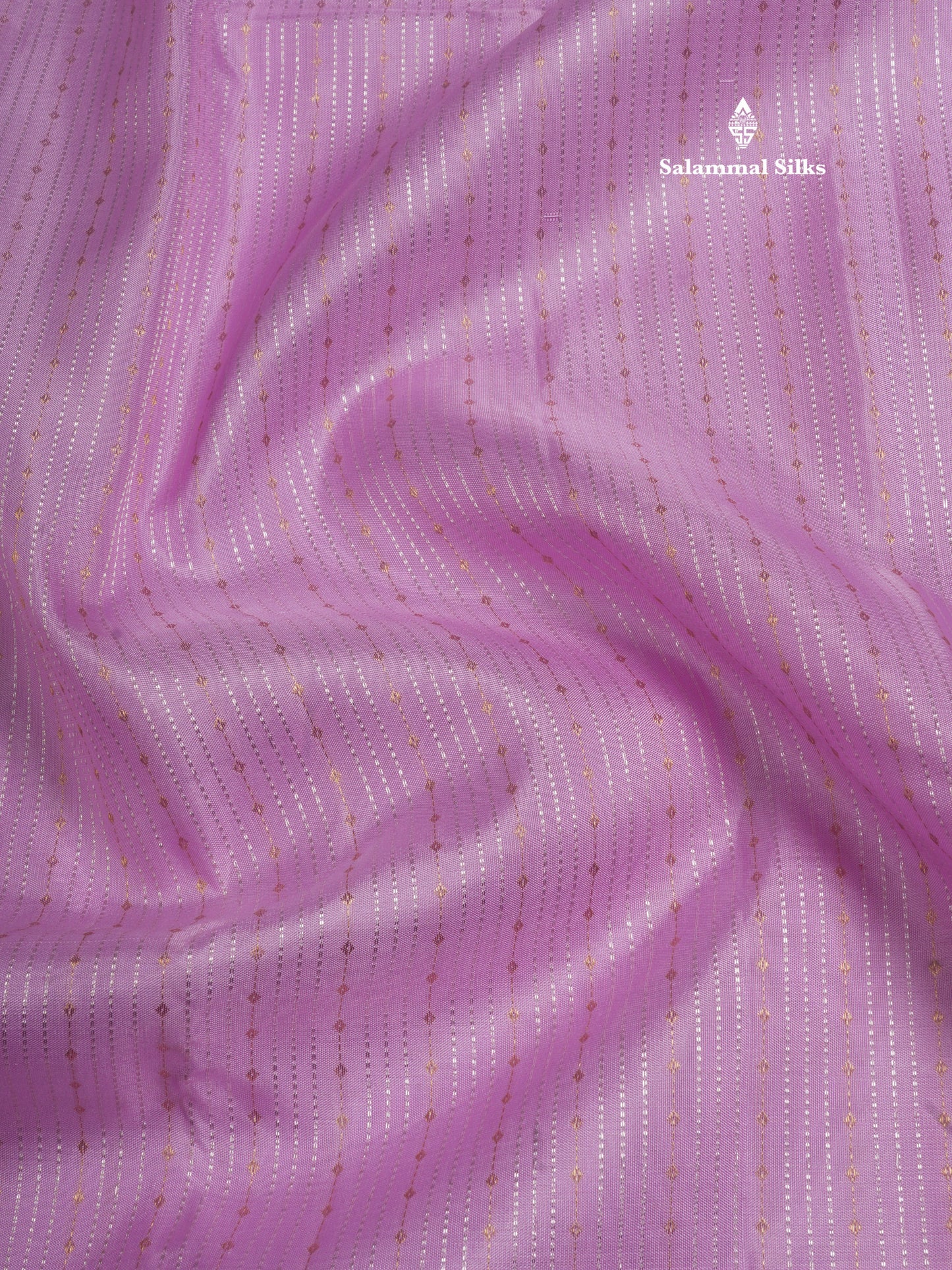 Baby Pink Fancy Gold Silver Zari Lines Pure Kanjivaram Silk Saree With Light Lavander Border