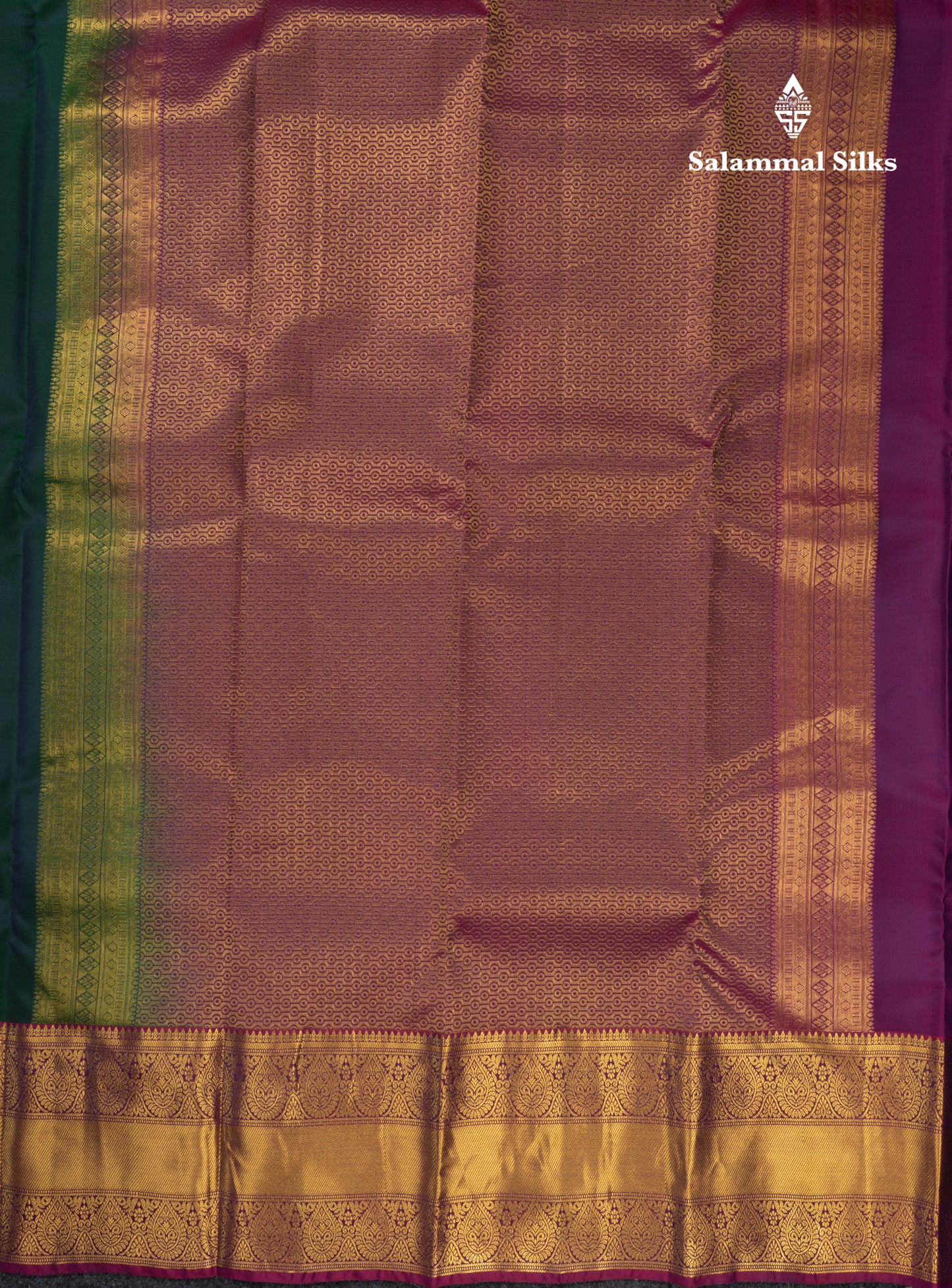 Peacock Green Pure Silk Mix Saree With Contrast Magenta Border