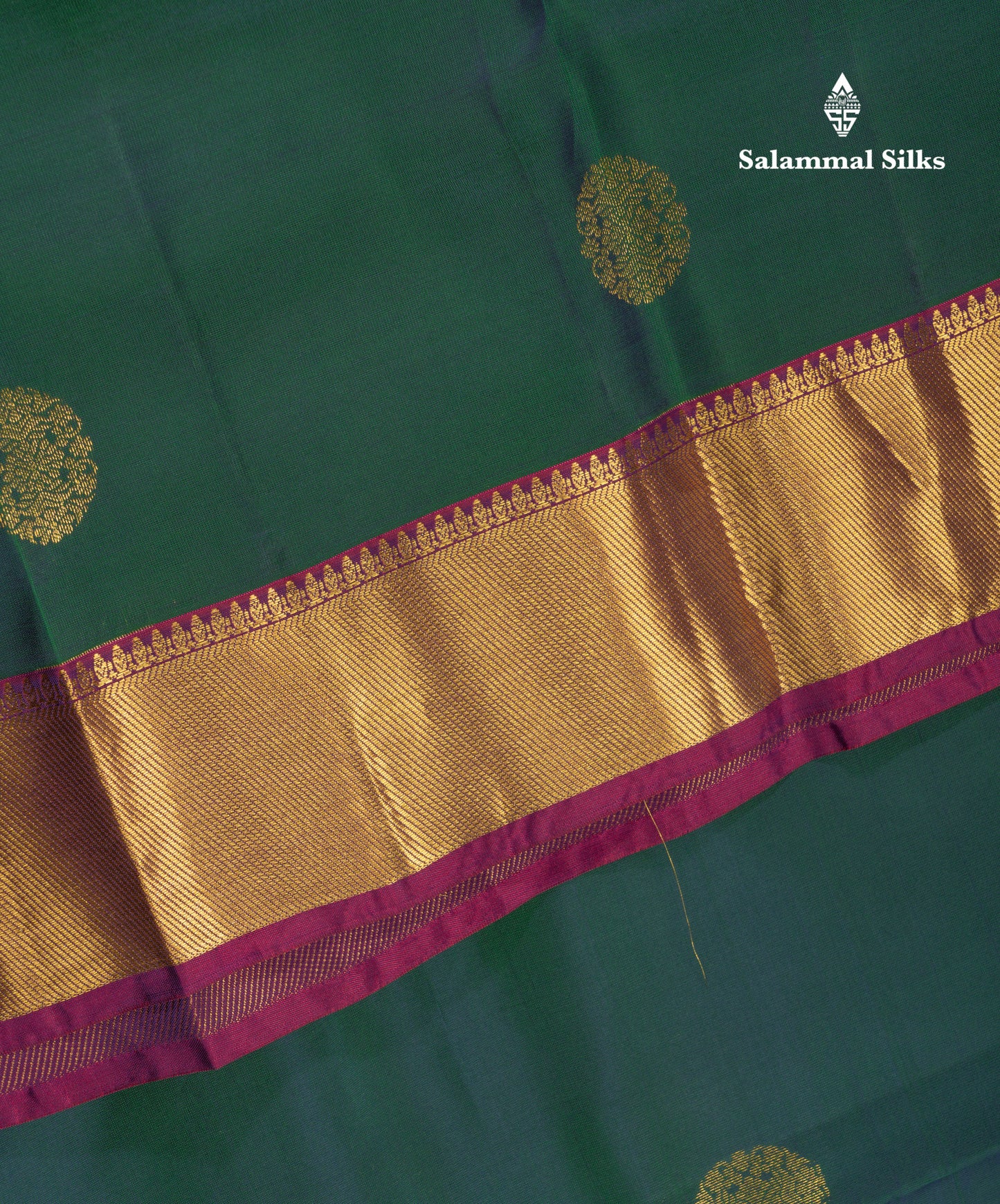 Peacock Green Pure Silk Mix Saree With Contrast Magenta Border