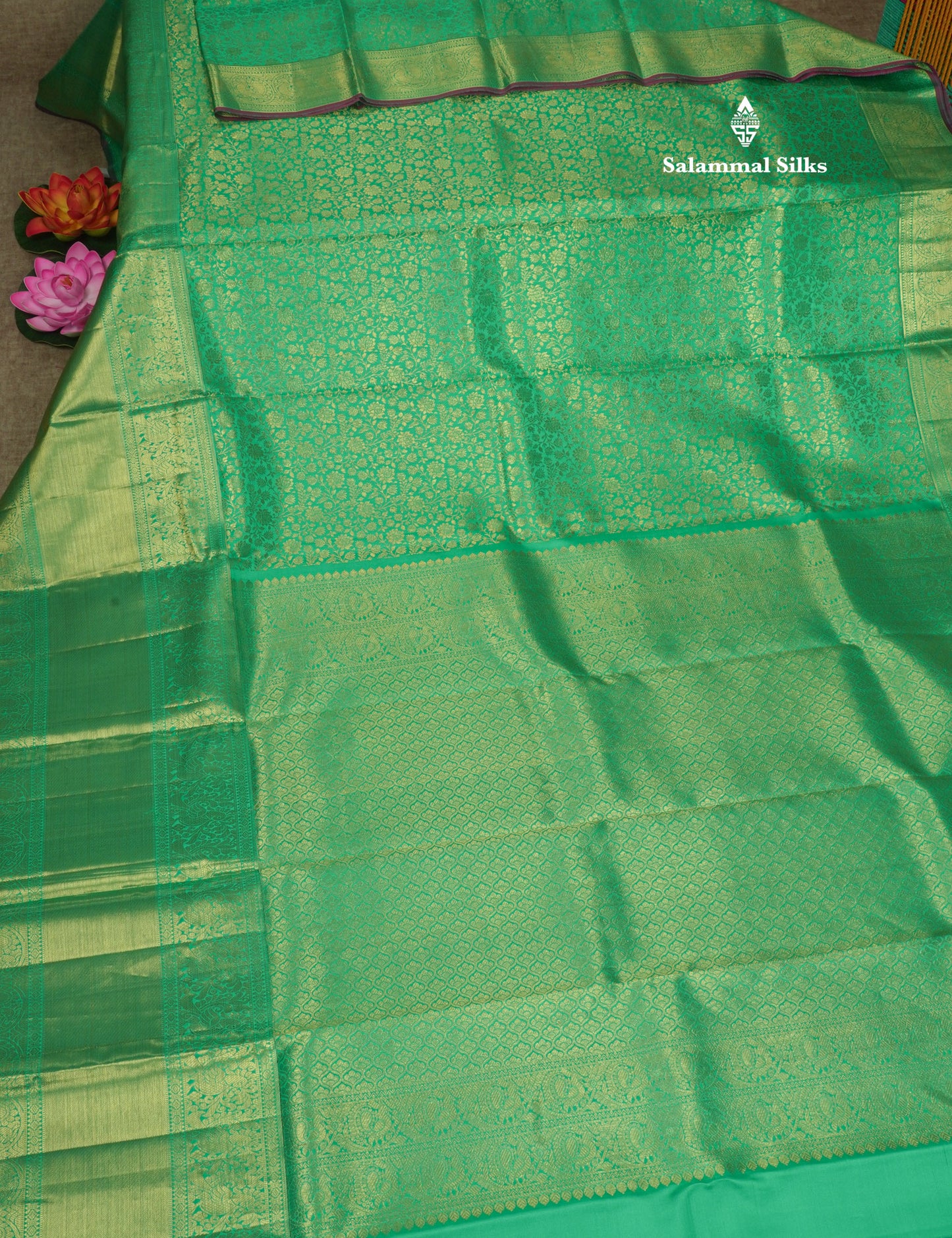 Green Bridal Pure Kanjivaram Silk Saree With Gold Zari Long Border