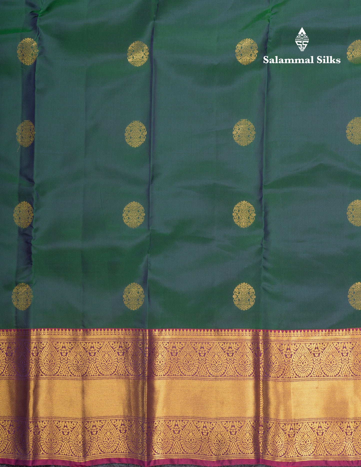 Peacock Green Pure Silk Mix Saree With Contrast Magenta Border
