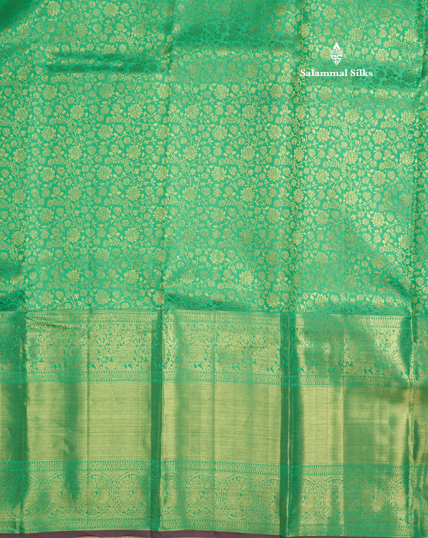 Green Bridal Pure Kanjivaram Silk Saree With Gold Zari Long Border