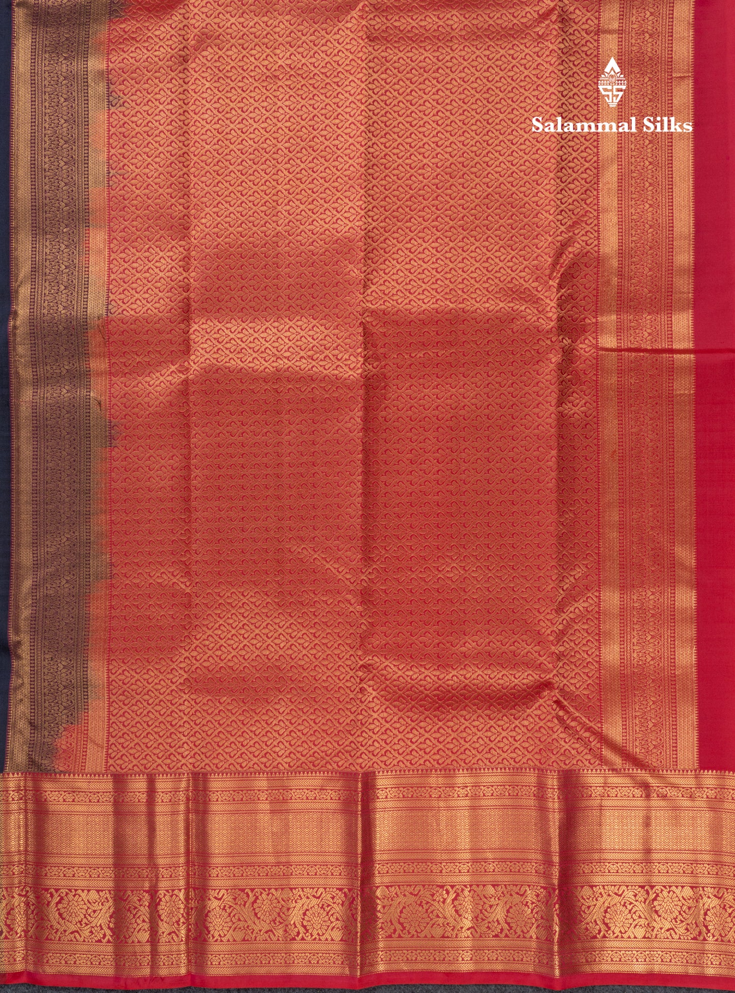 Navy Blue Pure Silk Mix Saree With Contrast Pinkish Red Border