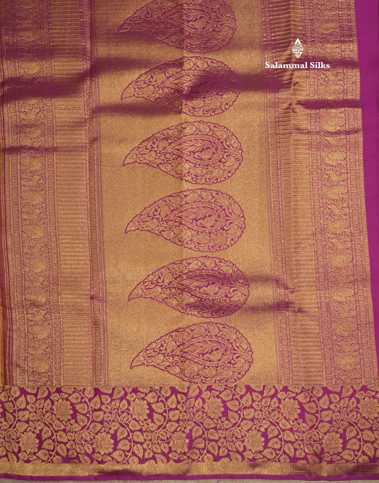 Mustard Yellow Bridal Pure Kanjivaram Silk Saree With Magenta Border