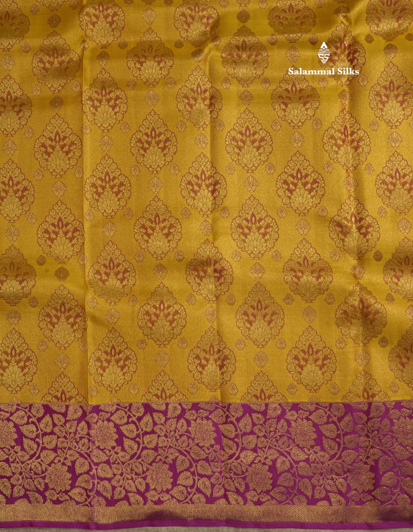 Mustard Yellow Bridal Pure Kanjivaram Silk Saree With Magenta Border