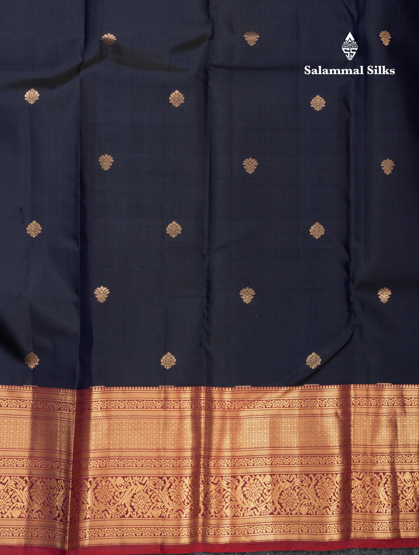 Navy Blue Pure Silk Mix Saree With Contrast Pinkish Red Border