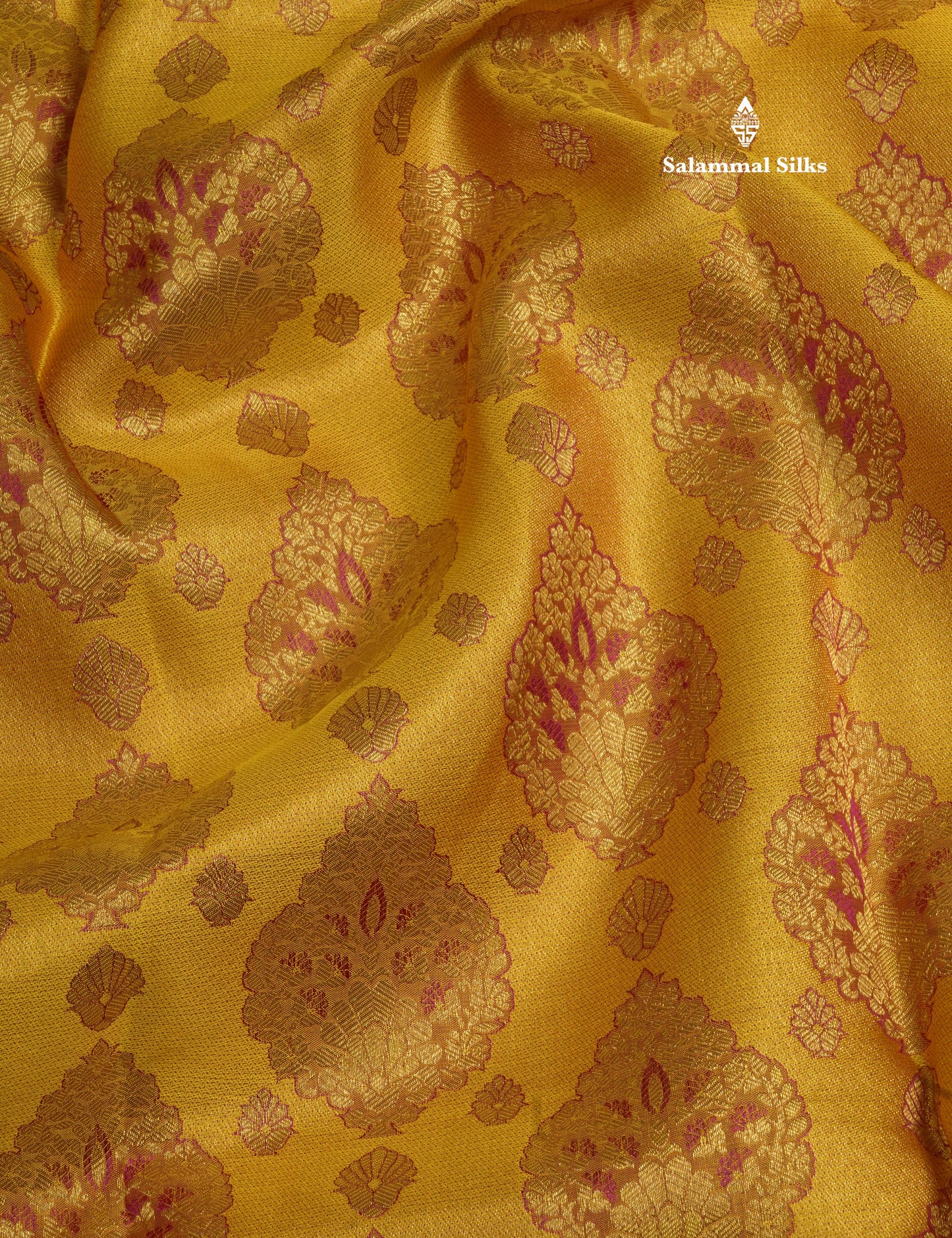 Mustard Yellow Bridal Pure Kanjivaram Silk Saree With Magenta Border