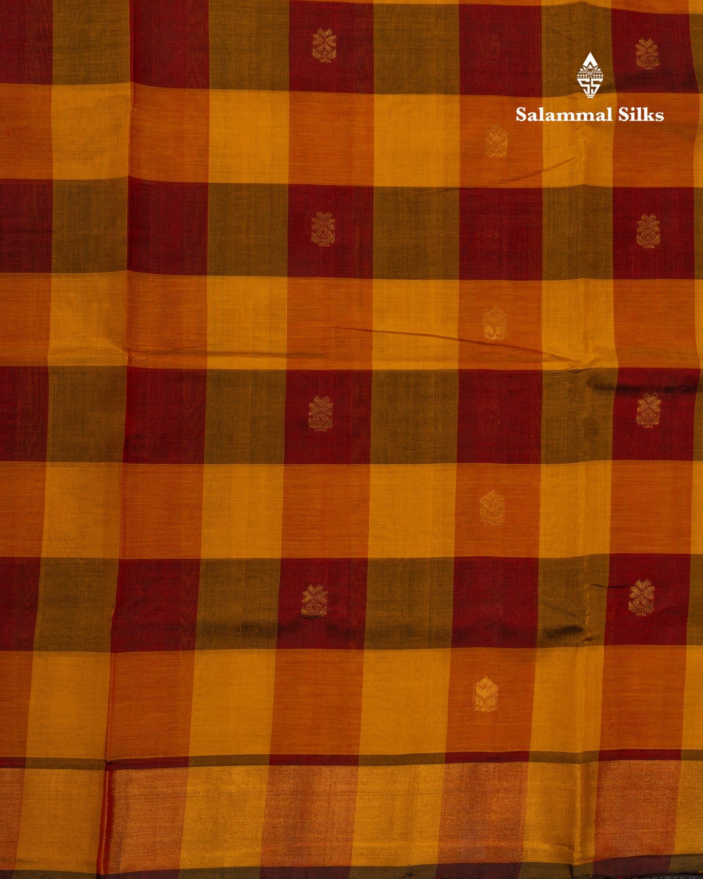 Paalum Pazham Checks Pure Silk Cotton Saree With Contrast Parrot Green Pallu