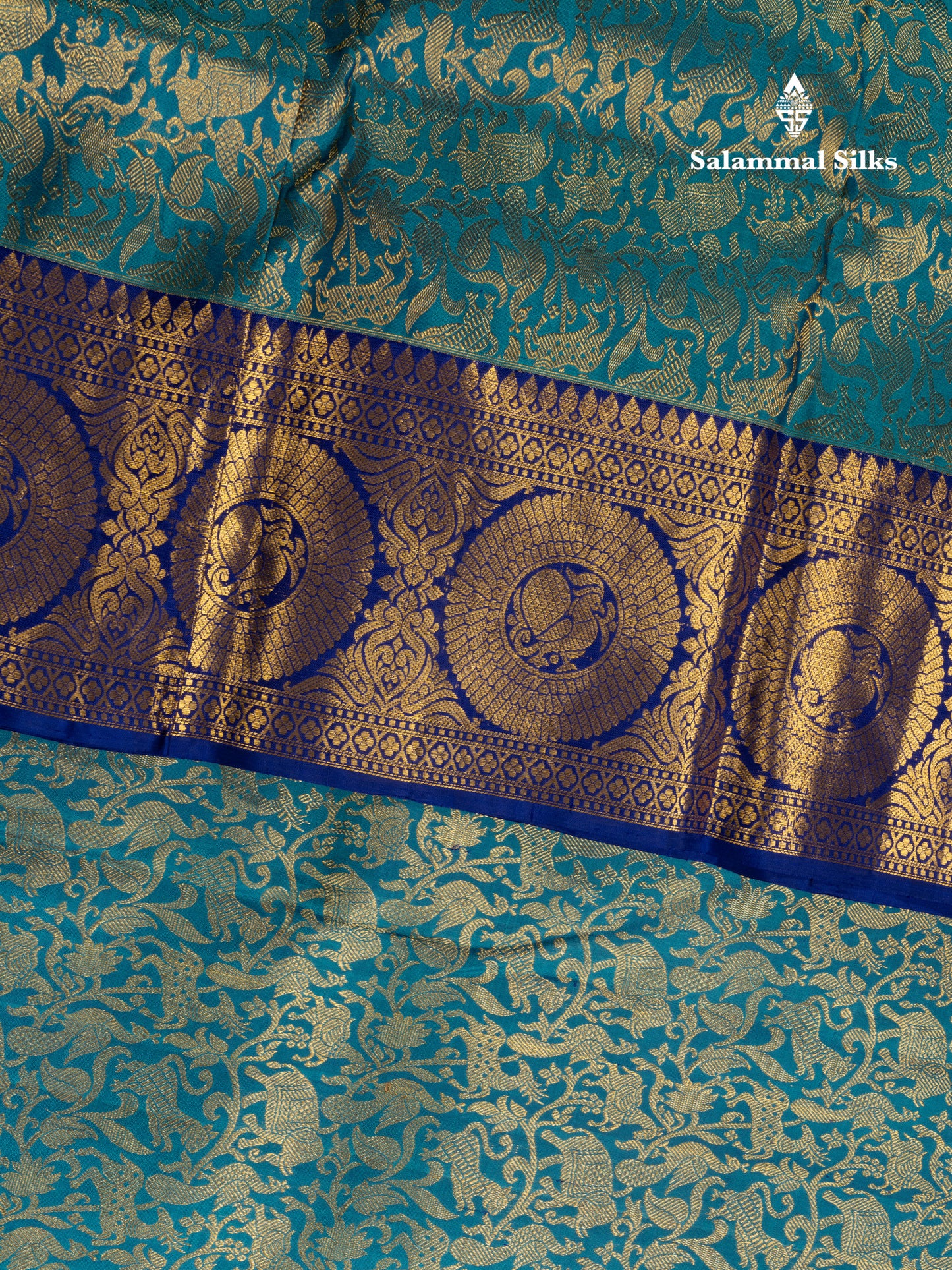Kanjivaram Ramar Blue Vanasingaram Pure Silk Saree With Contrast Violet Broder