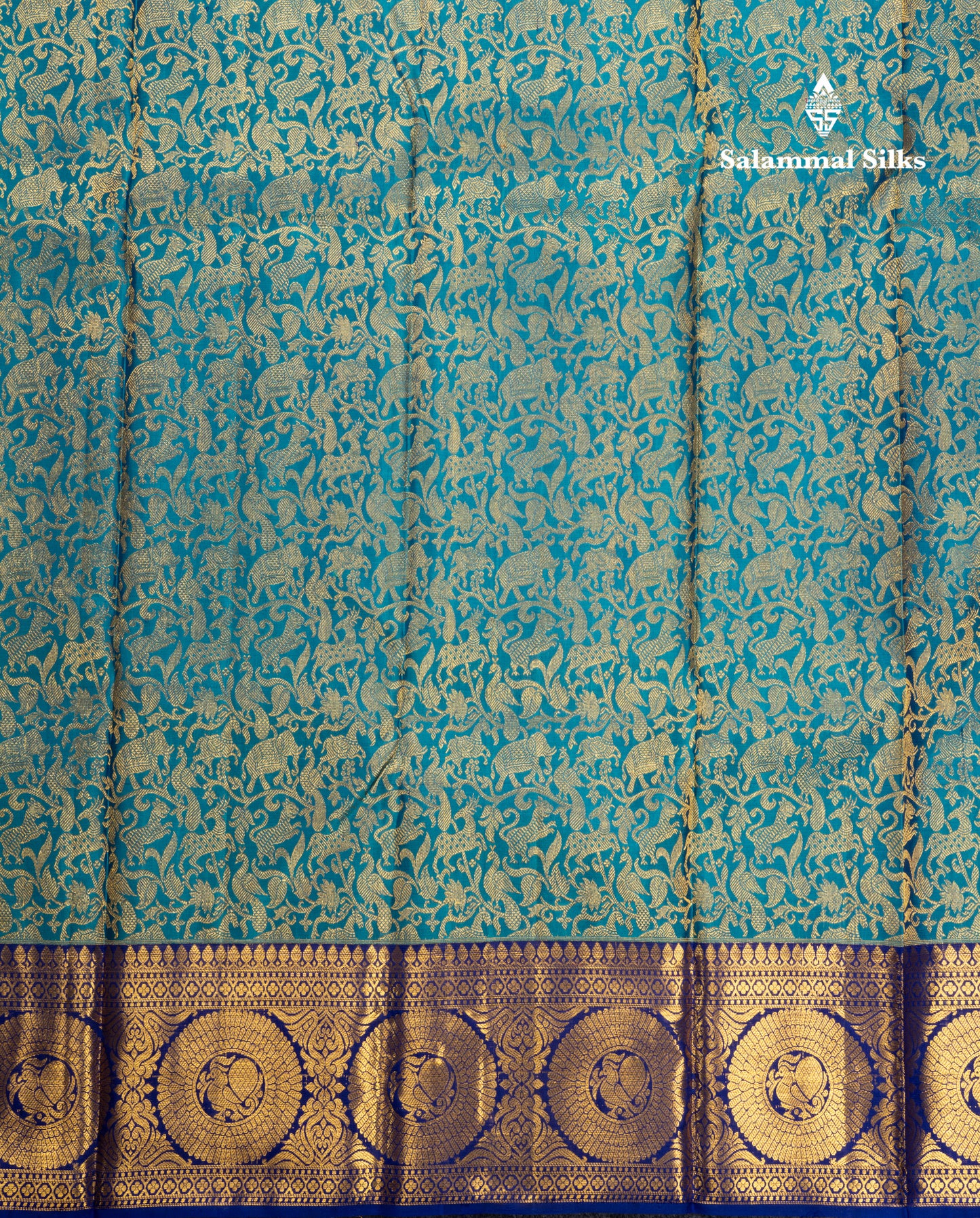 Kanjivaram Ramar Blue Vanasingaram Pure Silk Saree With Contrast Violet Broder