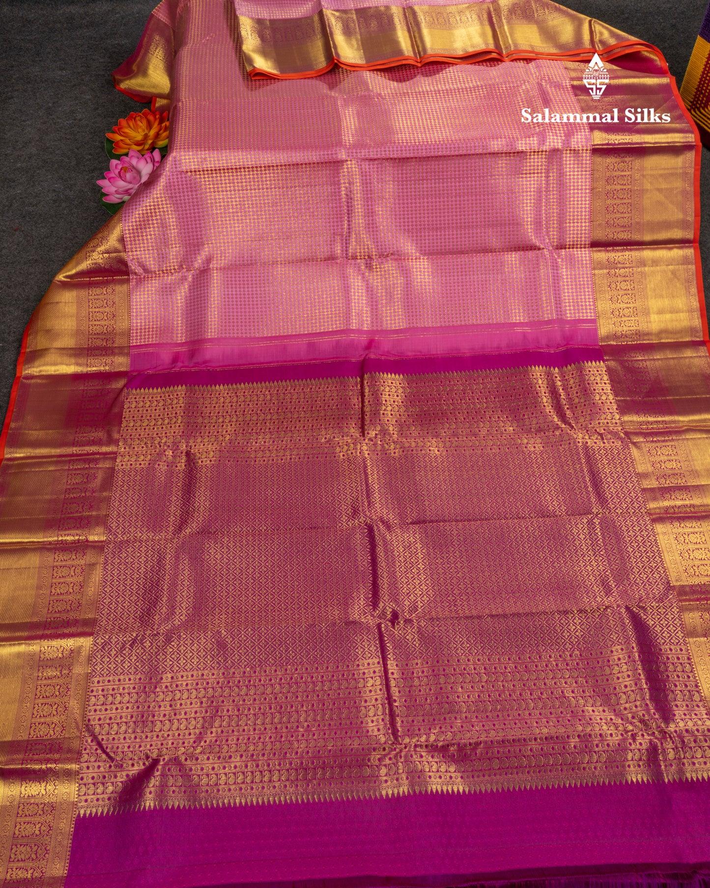 Beautiful Light Pink Bridal Pure Kanjivaram Silk Saree With Contrast Magenta Pink Blouse