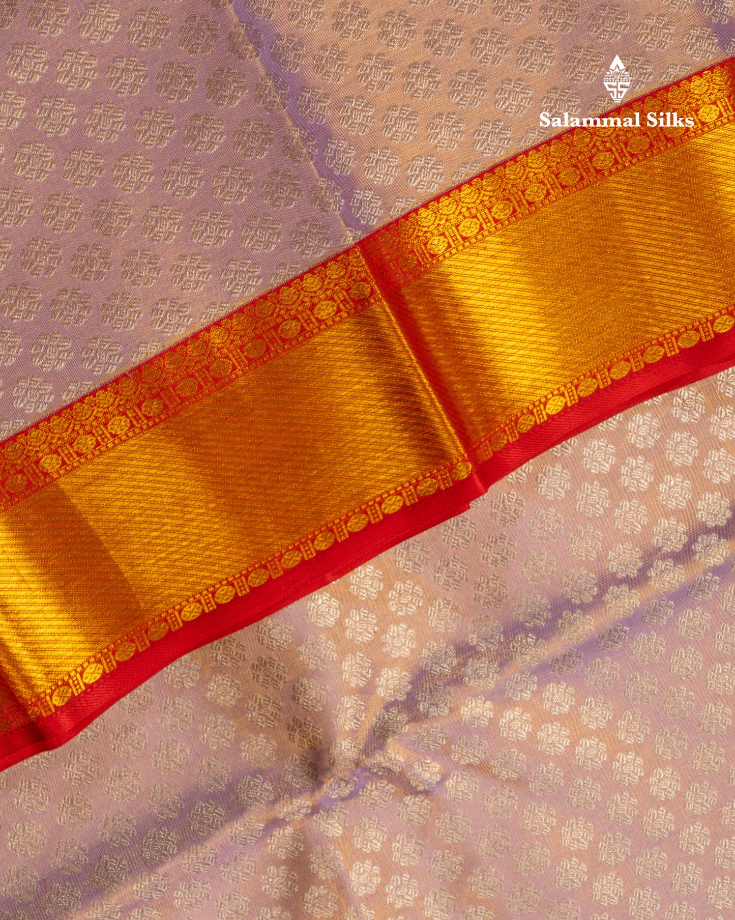 Beautiful Light Lavender Tissue Bridal Pure Kanjivaram Silk Saree With Contrast Chilly Red Pallaku Border