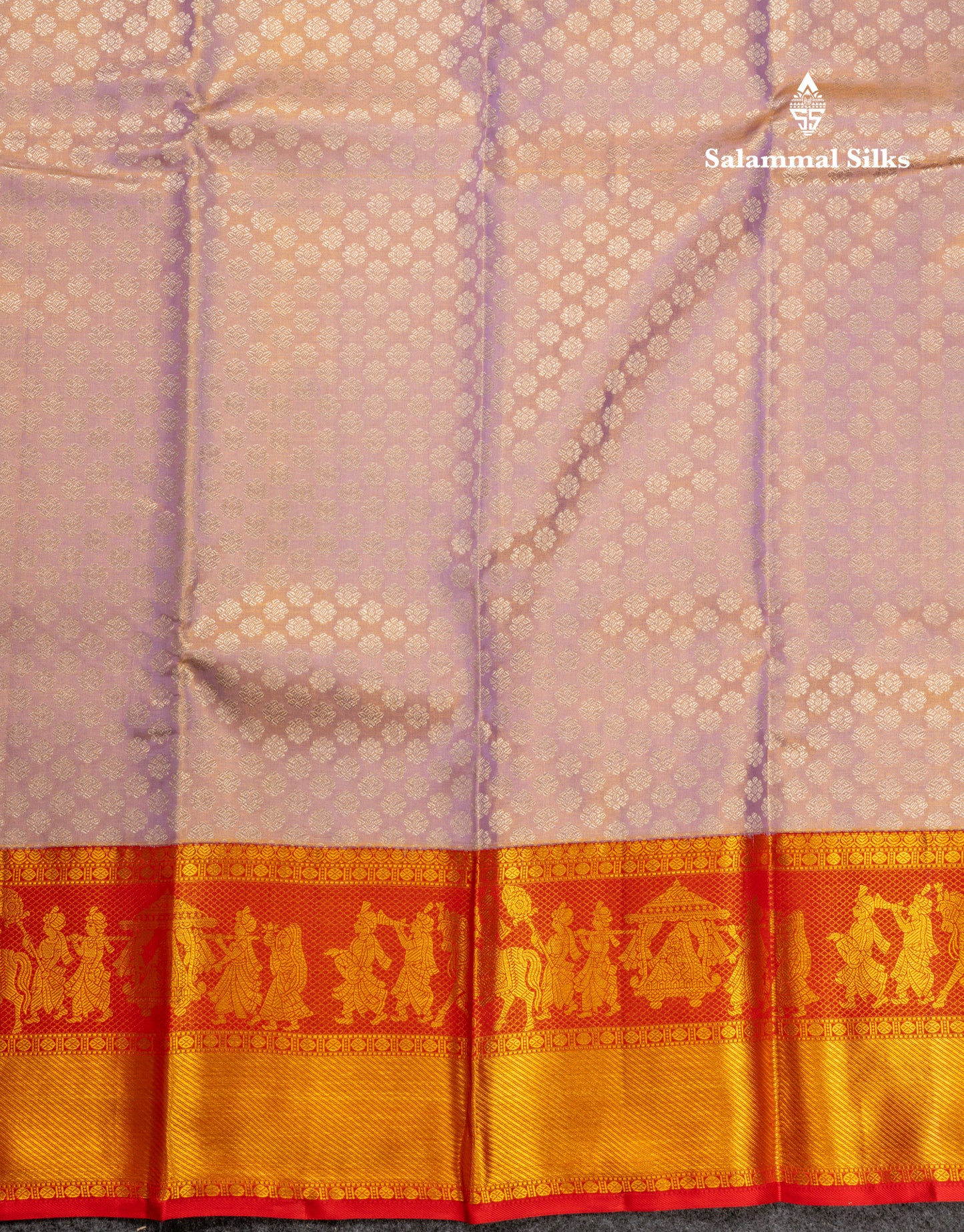 Beautiful Light Lavender Tissue Bridal Pure Kanjivaram Silk Saree With Contrast Chilly Red Pallaku Border