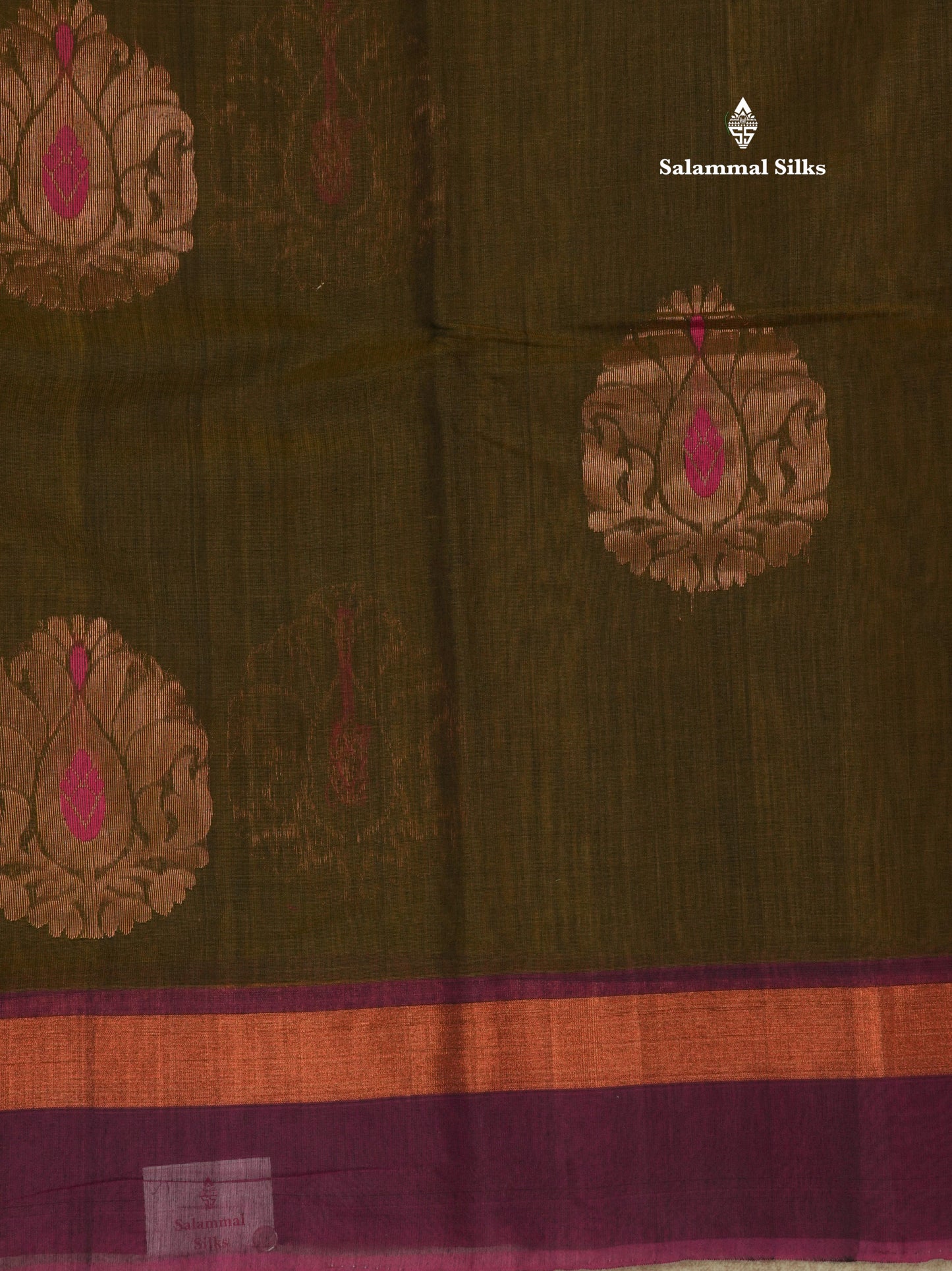 Olive Mustard Yellow Beautiful SICO Cotton Saree With Magenta Border