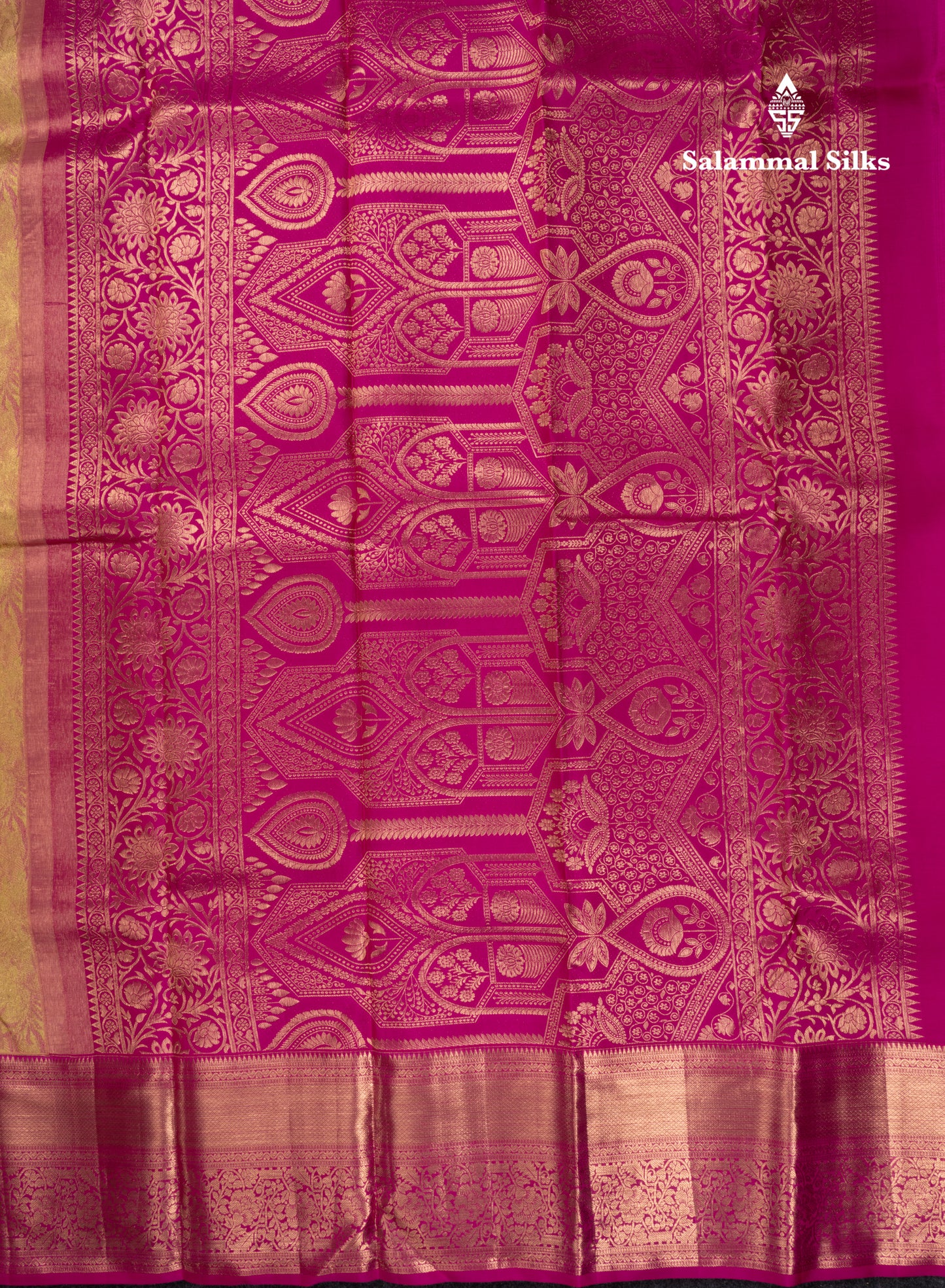 Beautiful Golden Yellow Bridal Pure Kanjivaram Silk Saree With Contrast Magenta Pink Border