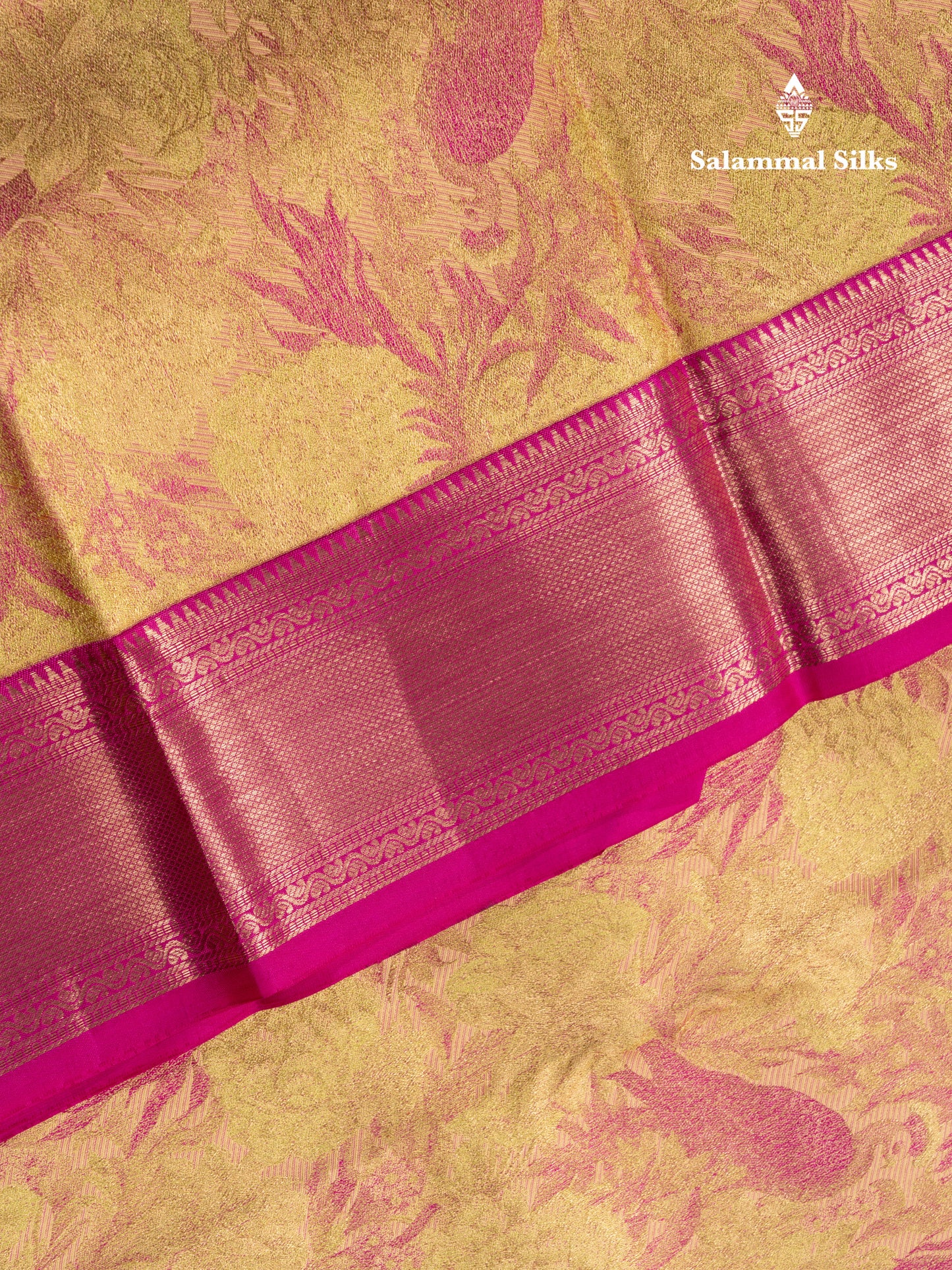 Beautiful Golden Yellow Bridal Pure Kanjivaram Silk Saree With Contrast Magenta Pink Border