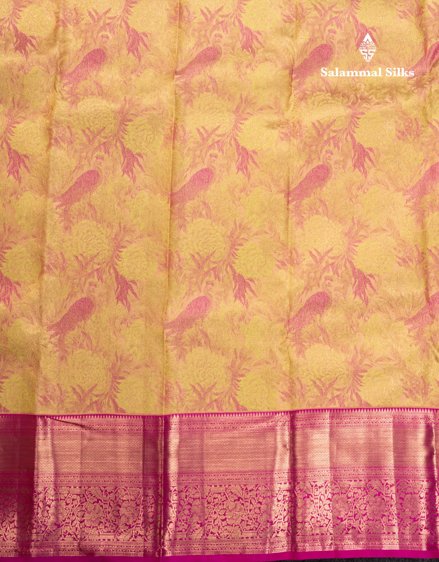 Beautiful Golden Yellow Bridal Pure Kanjivaram Silk Saree With Contrast Magenta Pink Border