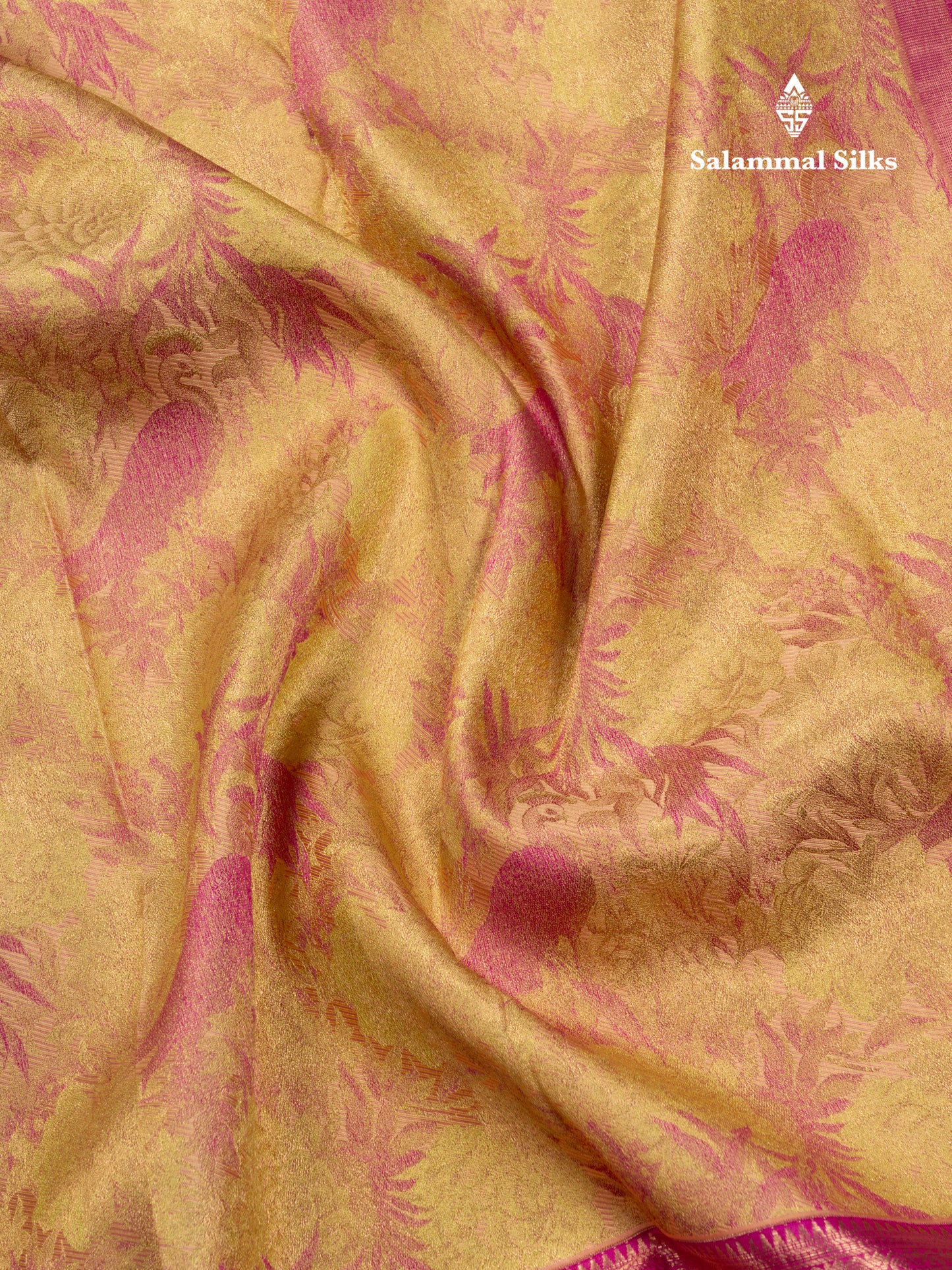 Beautiful Golden Yellow Bridal Pure Kanjivaram Silk Saree With Contrast Magenta Pink Border