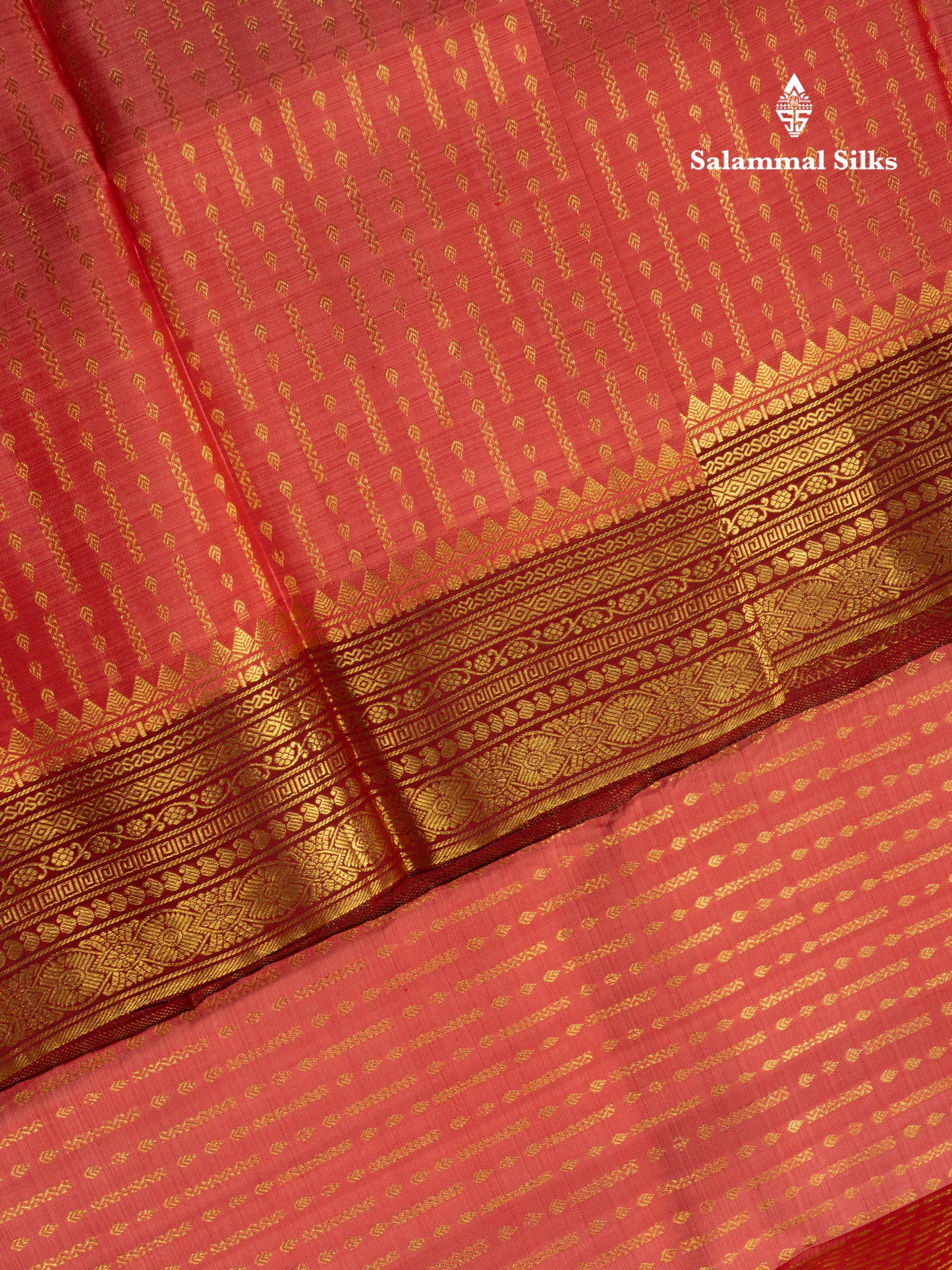 Kanjivaram Beautiful Pinkish Peach Pure Silk Saree With Maroon Long Border