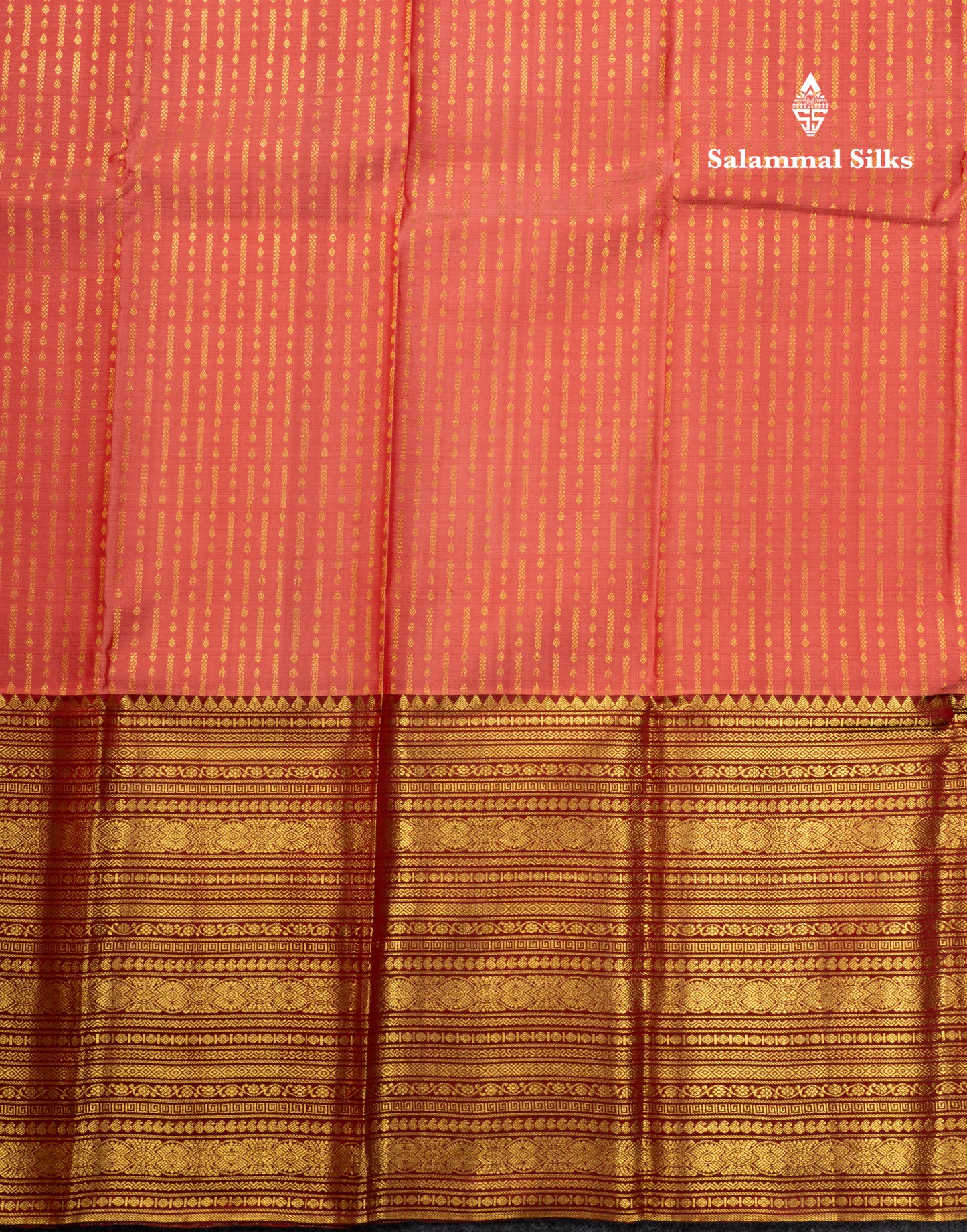 Kanjivaram Beautiful Pinkish Peach Pure Silk Saree With Maroon Long Border