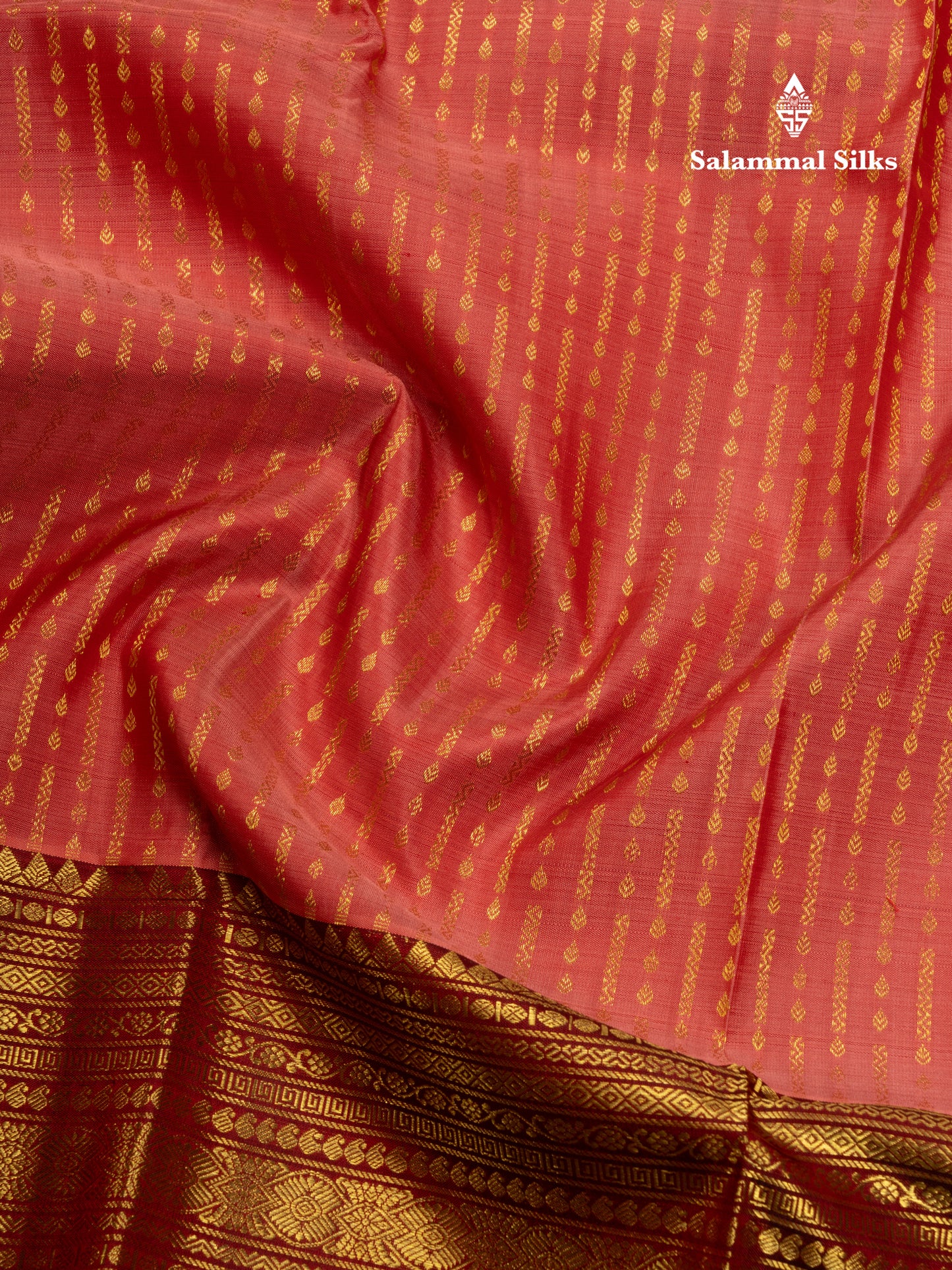 Kanjivaram Beautiful Pinkish Peach Pure Silk Saree With Maroon Long Border