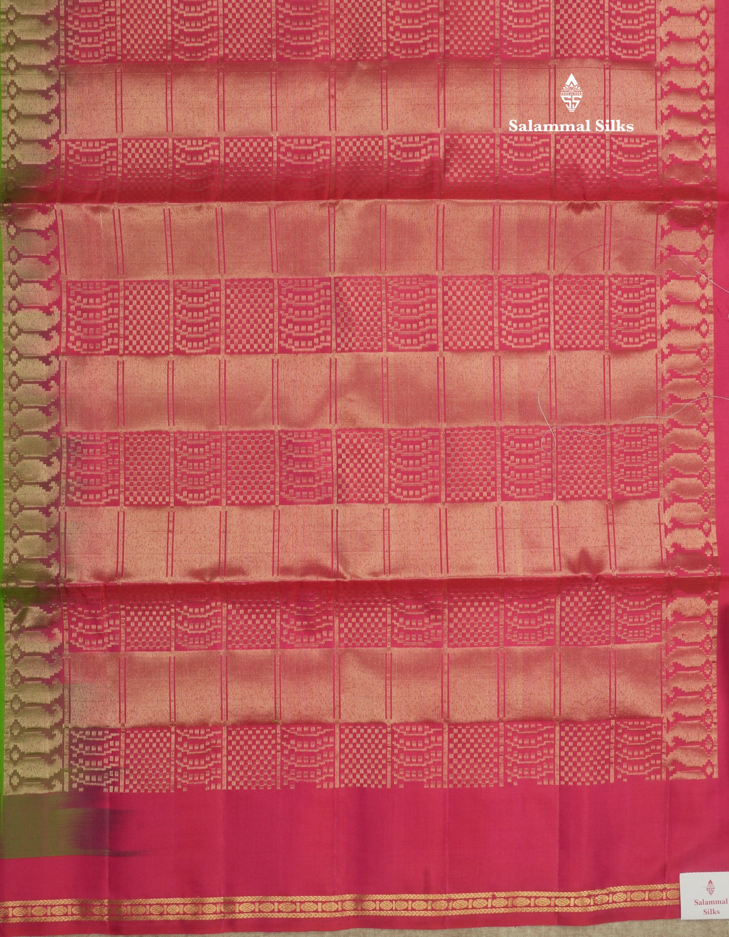 Parrot Green Pure Kanjivaram Soft Silk Saree With Contrast Pink Small Traditional Border