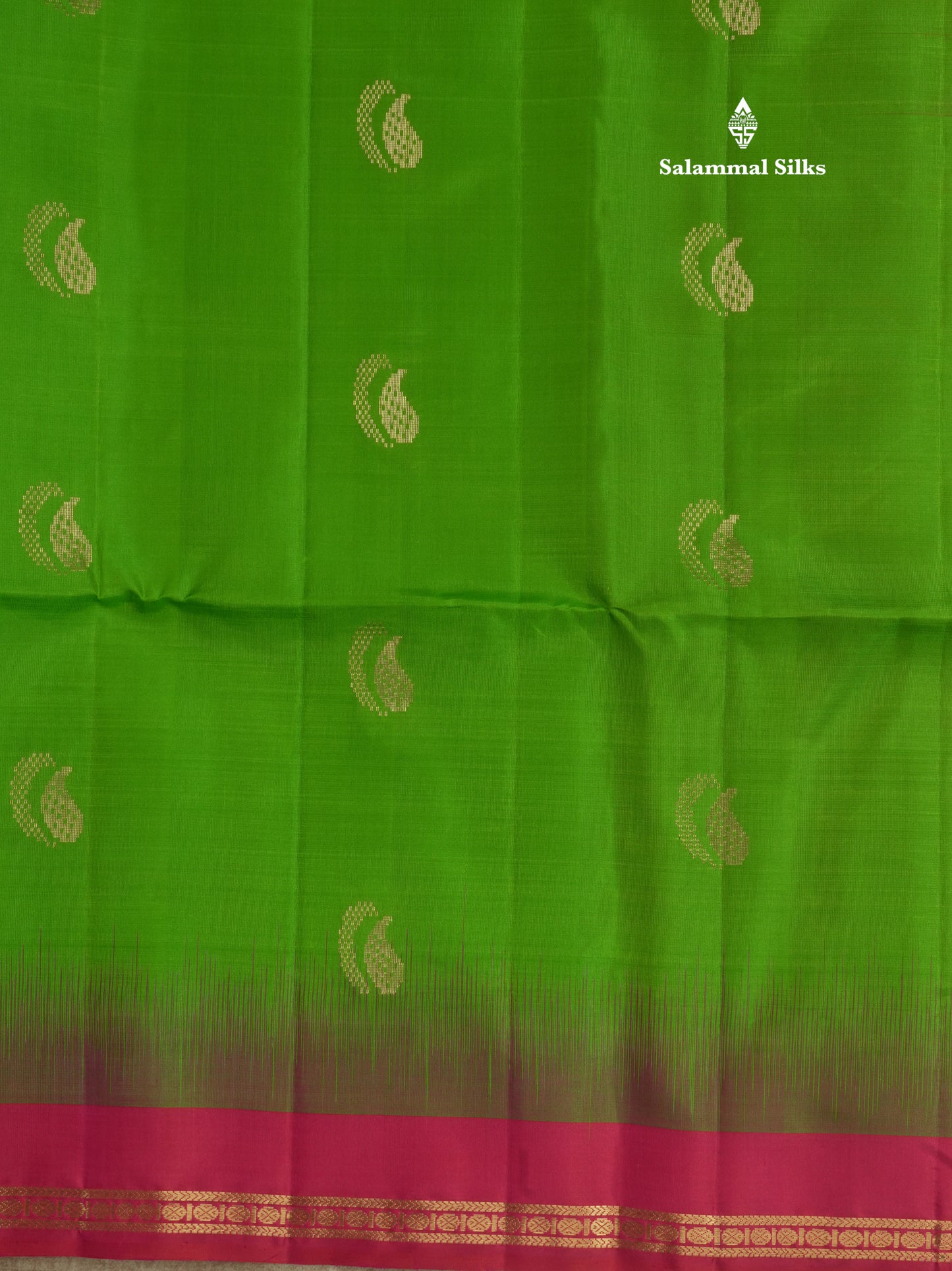 Parrot Green Pure Kanjivaram Soft Silk Saree With Contrast Pink Small Traditional Border