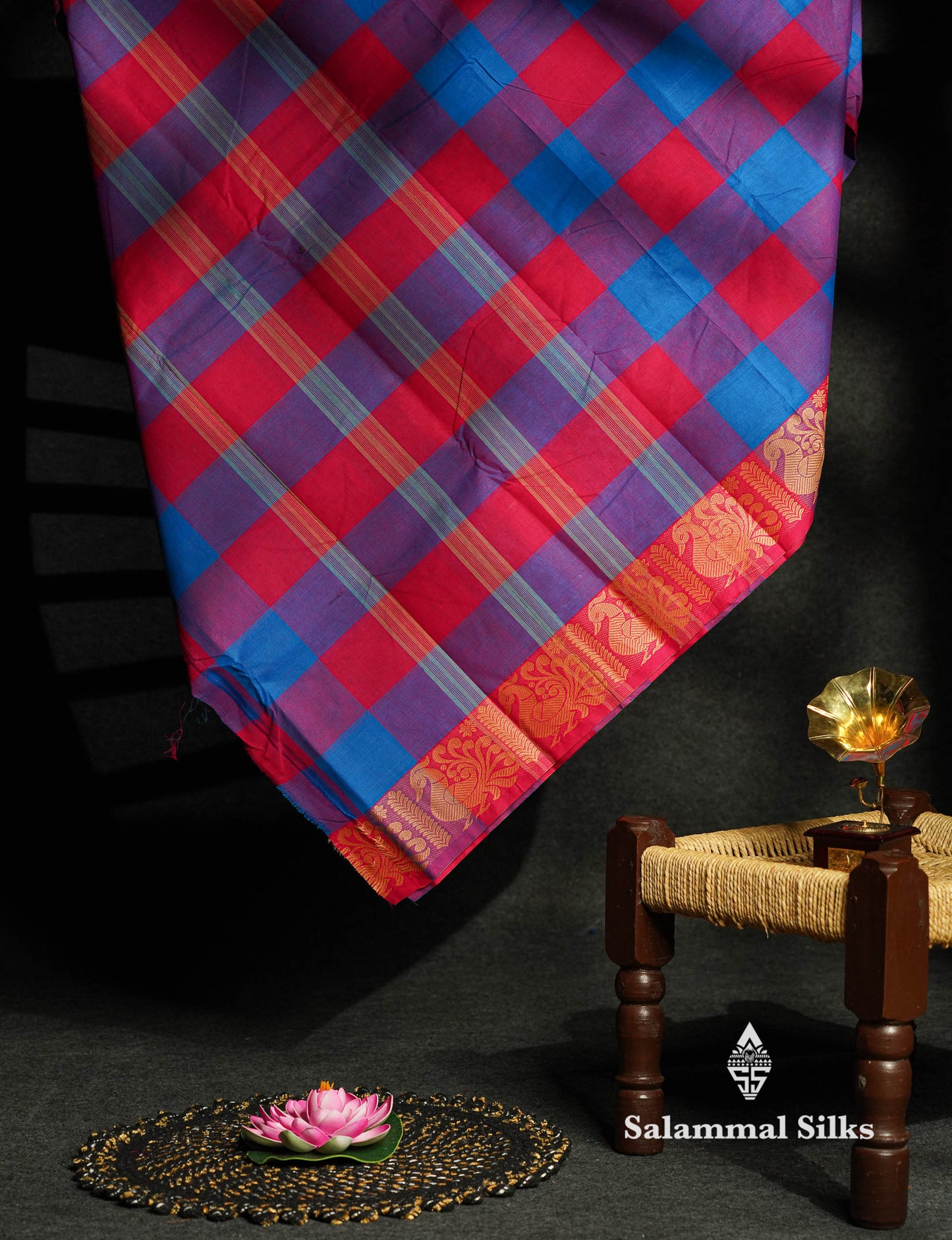 Beautiful Paalum Pazham Checks Chettinad Pure Cotton Saree With Self Thread Work Border