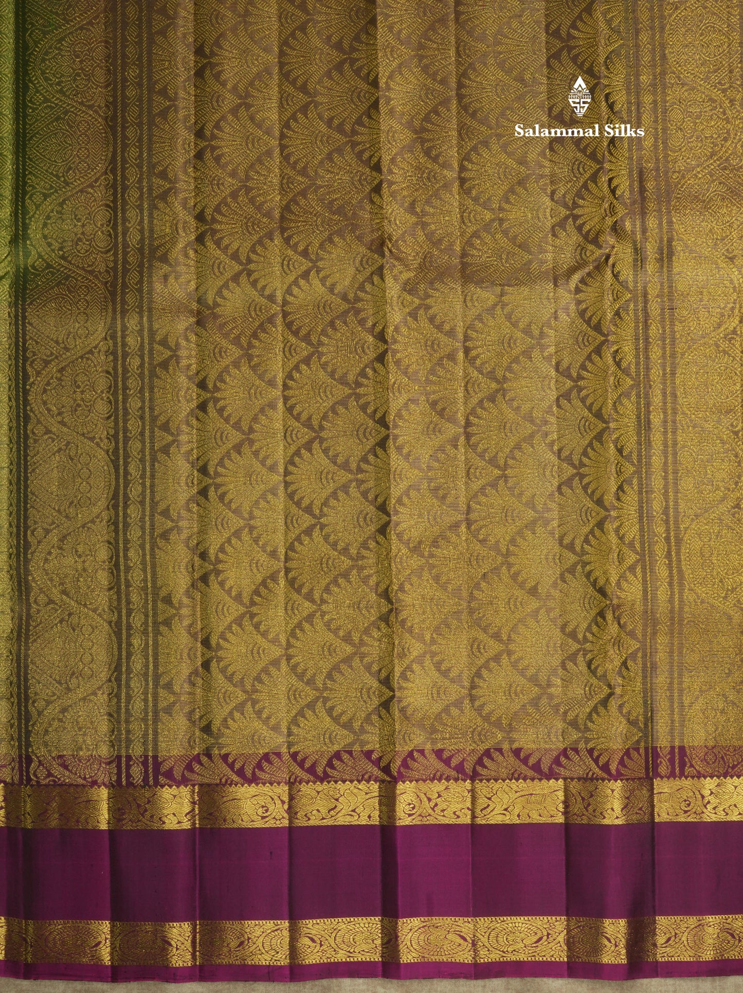 Bottle Green Vairaoosi Pure Kanjivaram Silk Saree With Contrast Magenta Rettapet (Gap) Border