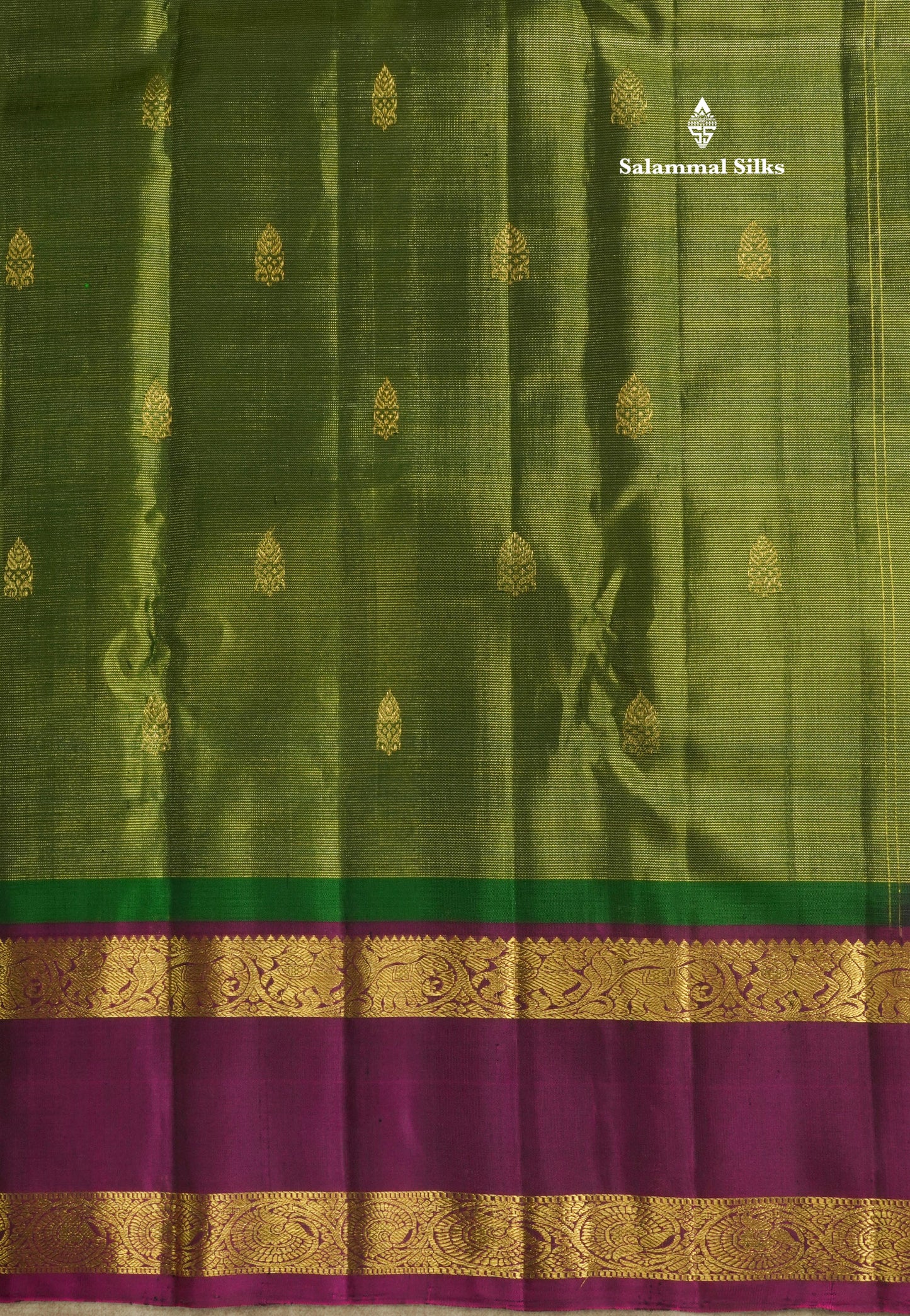 Bottle Green Vairaoosi Pure Kanjivaram Silk Saree With Contrast Magenta Rettapet (Gap) Border