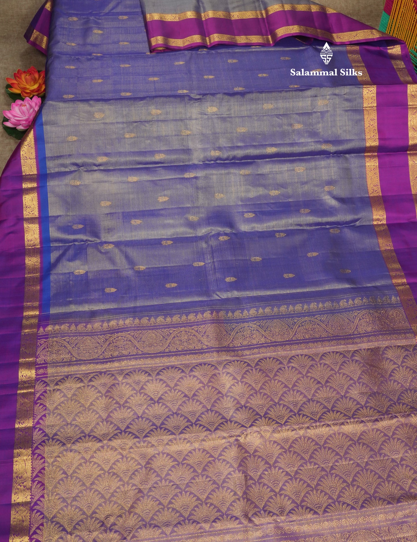 Bottle Green Vairaoosi Pure Kanjivaram Silk Saree With Contrast Magenta Rettapet (Gap) Border