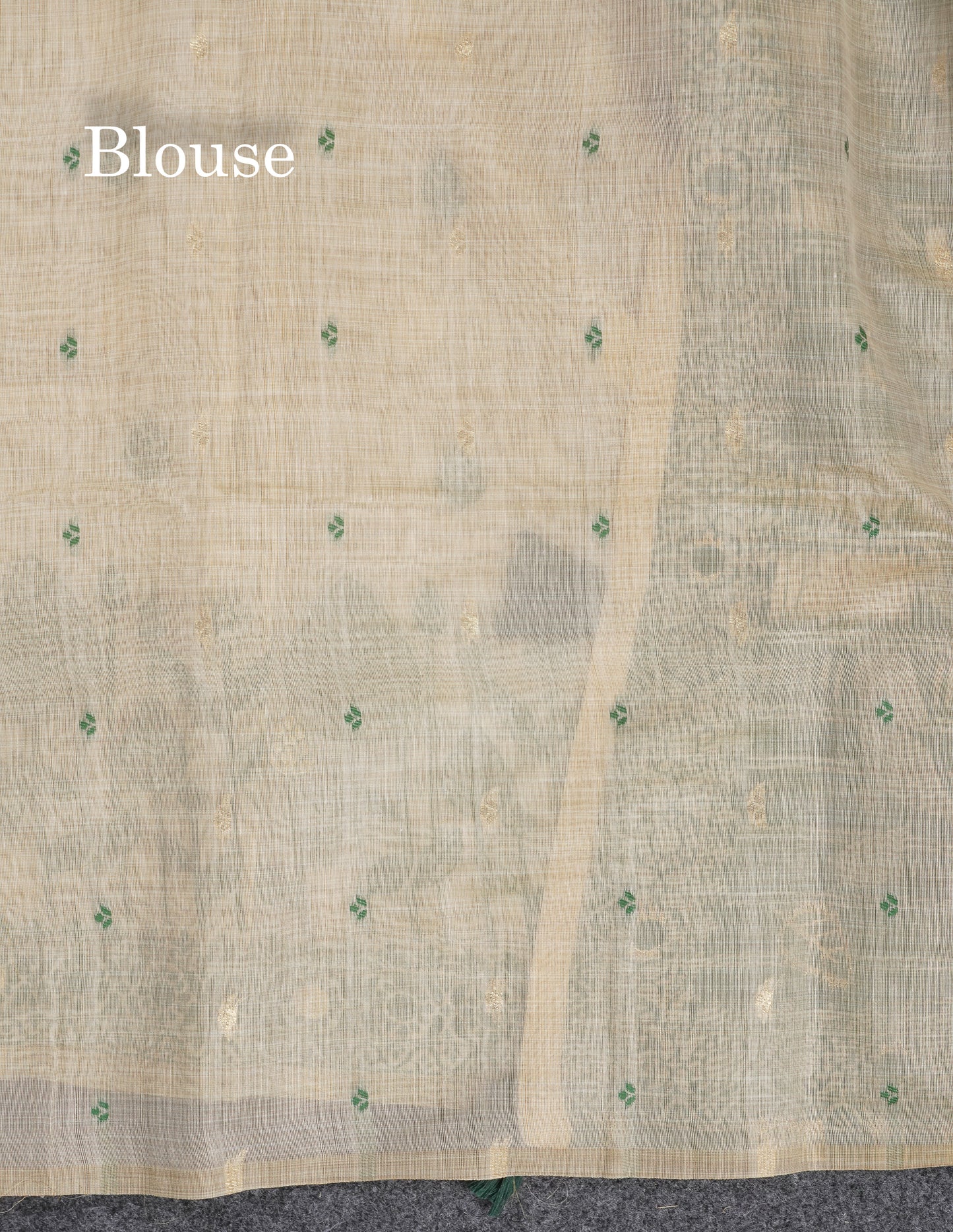 Beautiful Cream Sandal Thread Work Butta Muga Cotton Saree With Contrast Bottle Green Border
