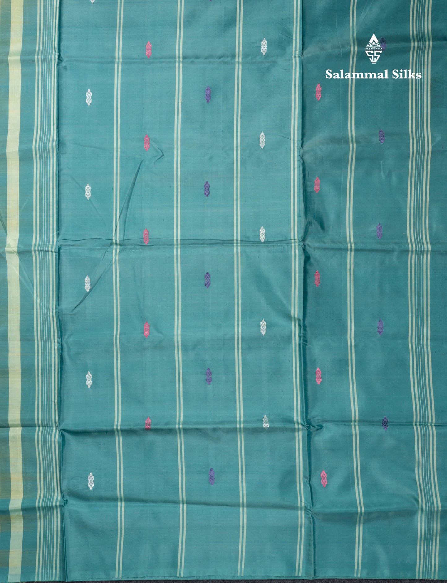 MultiColour Banana Pinth Saree (Vaazhainaar Pattu) With Contrast Sapphire Green Blouse