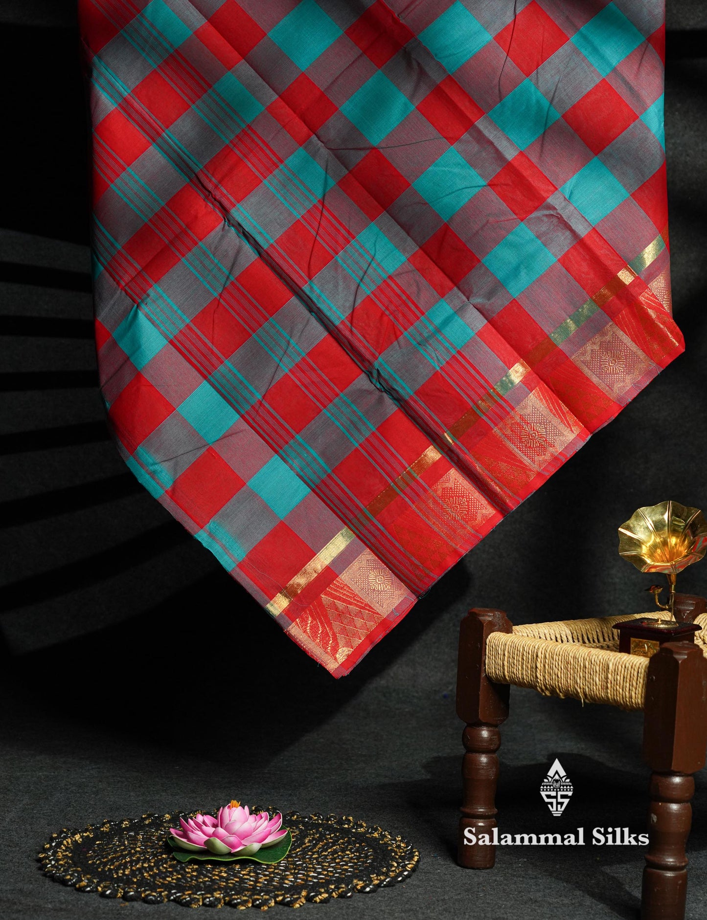 Beautiful Paalum Pazham Checks Chettinad Pure Cotton Saree With Self Border