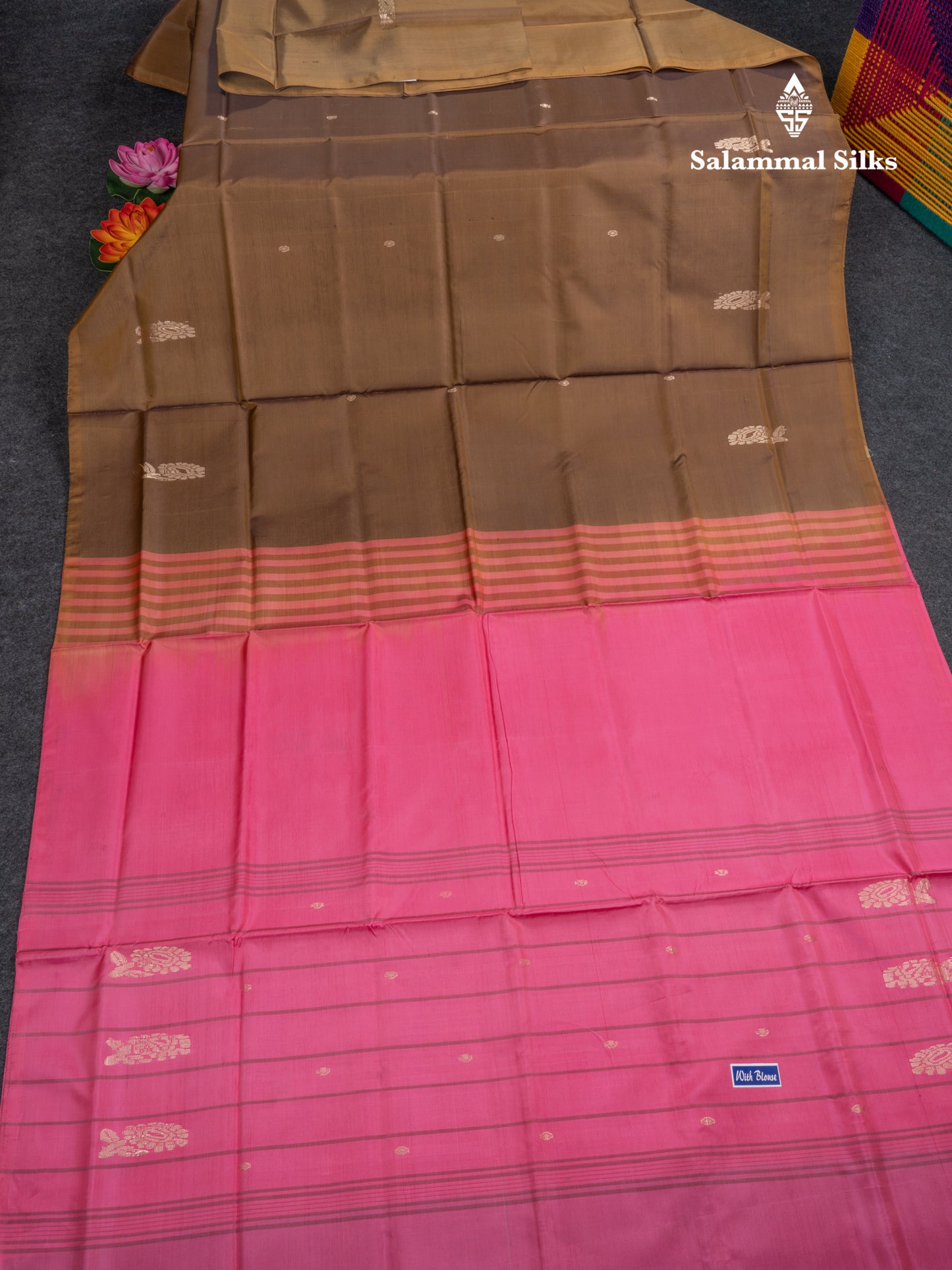 Brown Banana Pinth Saree (Vaazhainaar Pattu) With Contrast Pink Blouse