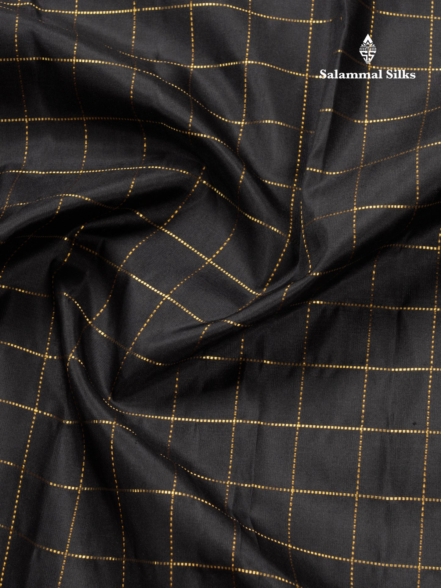 Black Checks Pure Kanjivaram Silk Saree With Contrast Dark Maroon Gap Border