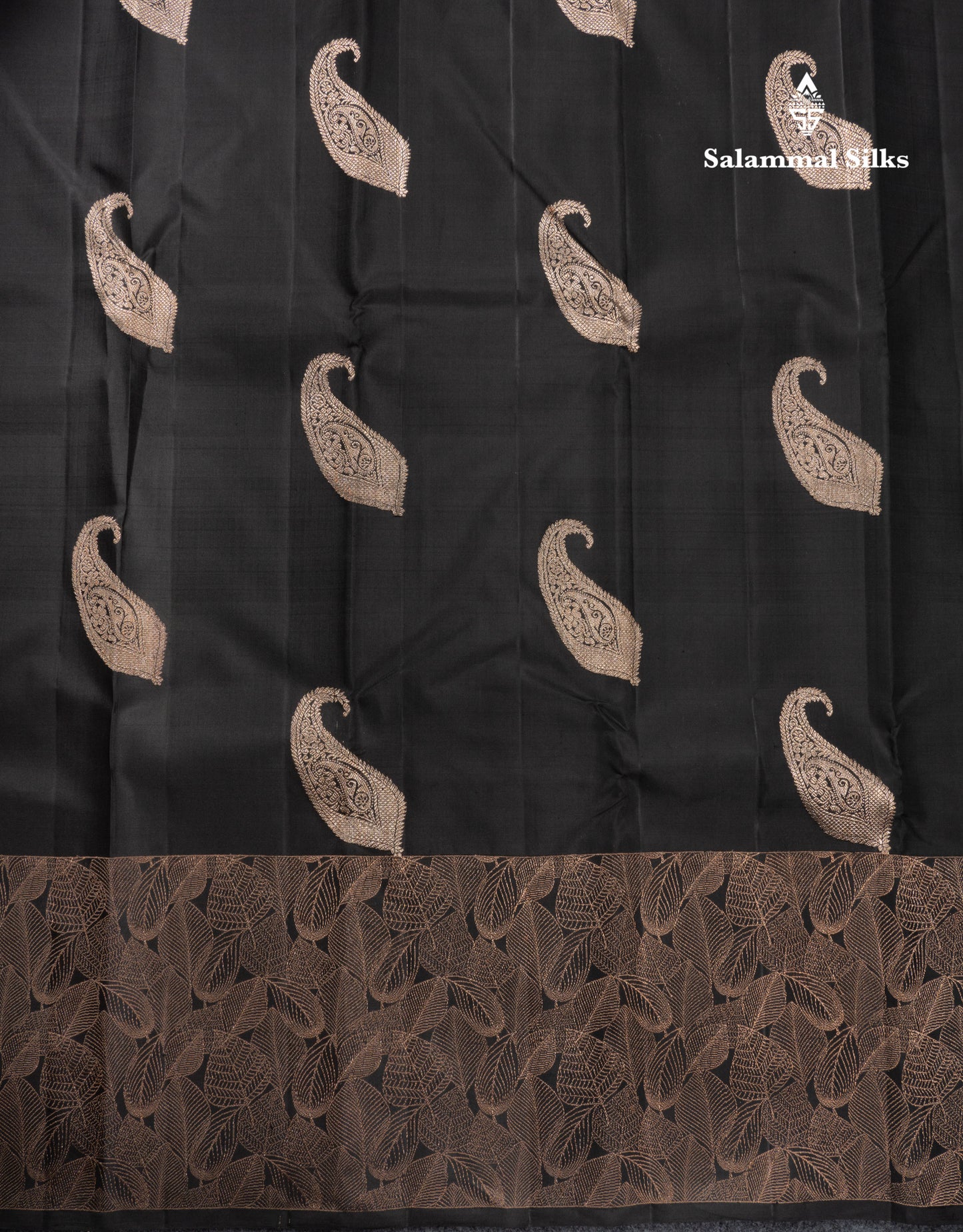 Black Fancy Pure Kanjivaram Silk Saree With Contrast Rexona Blouse