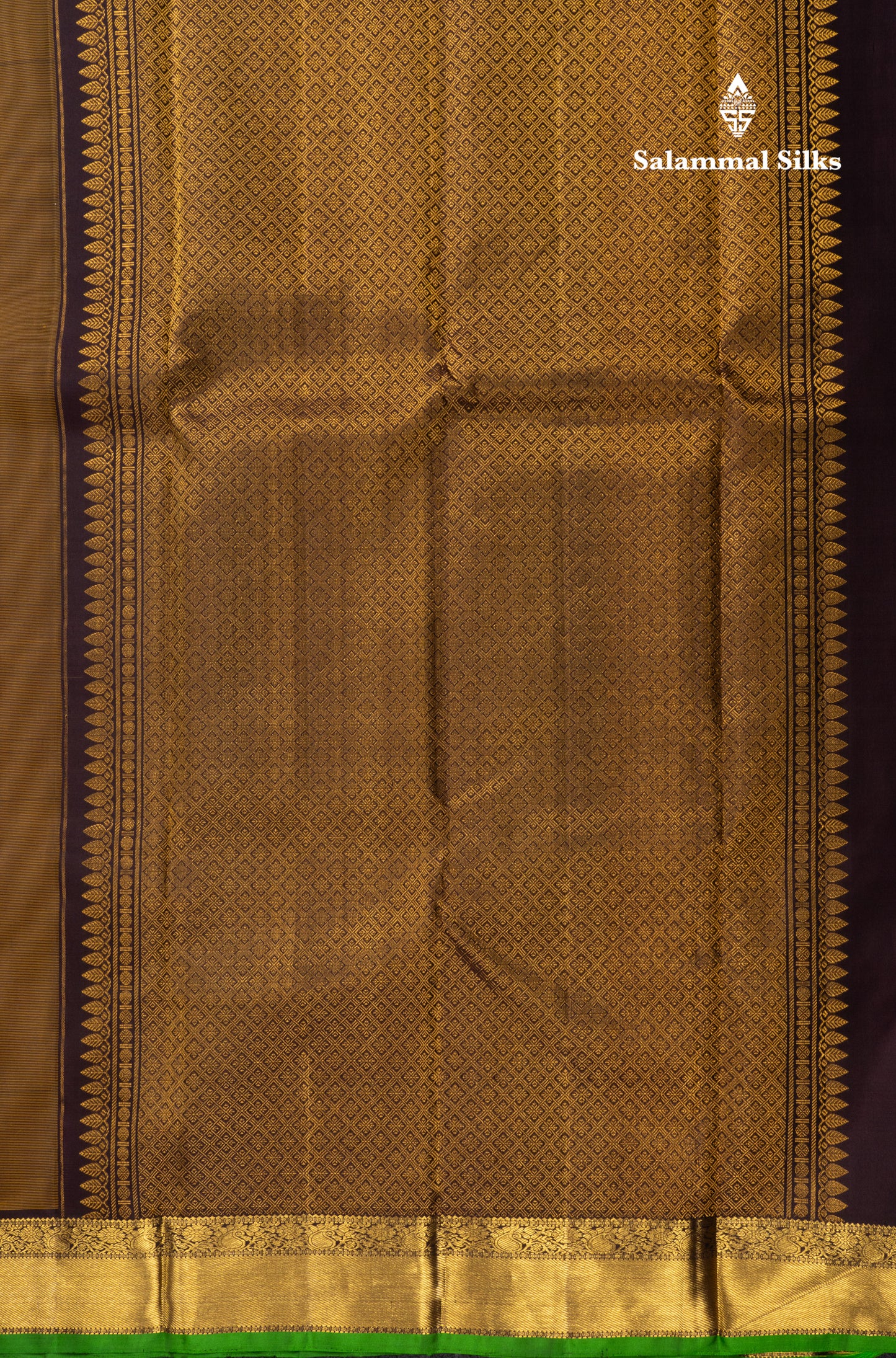 Olive Mustard Yellow Pure Kanjivaram Silk Saree With Contrast Dark Brown Small Border
