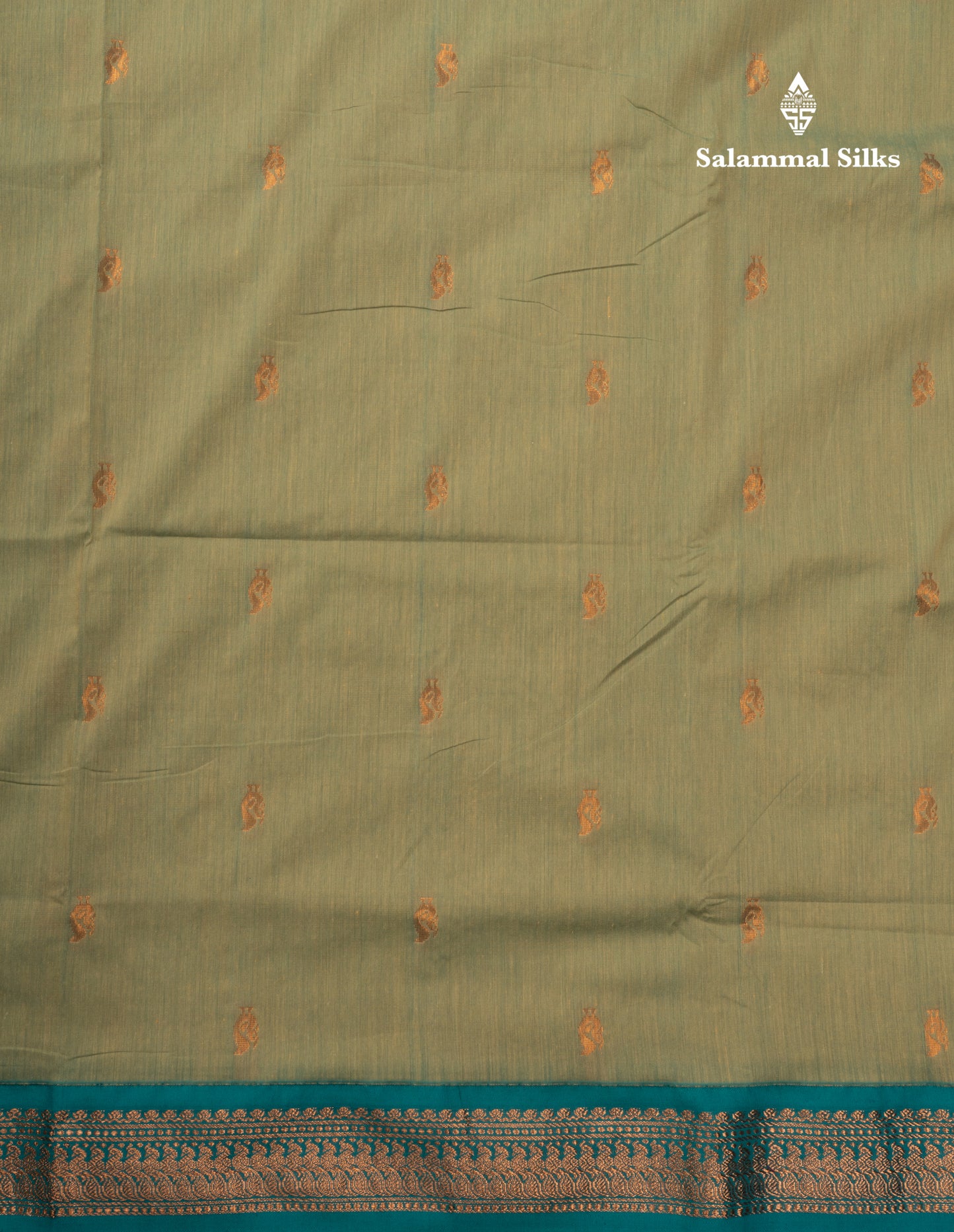 Pista Green Kalyani Cotton Saree With Contrast Sapphire Green Border
